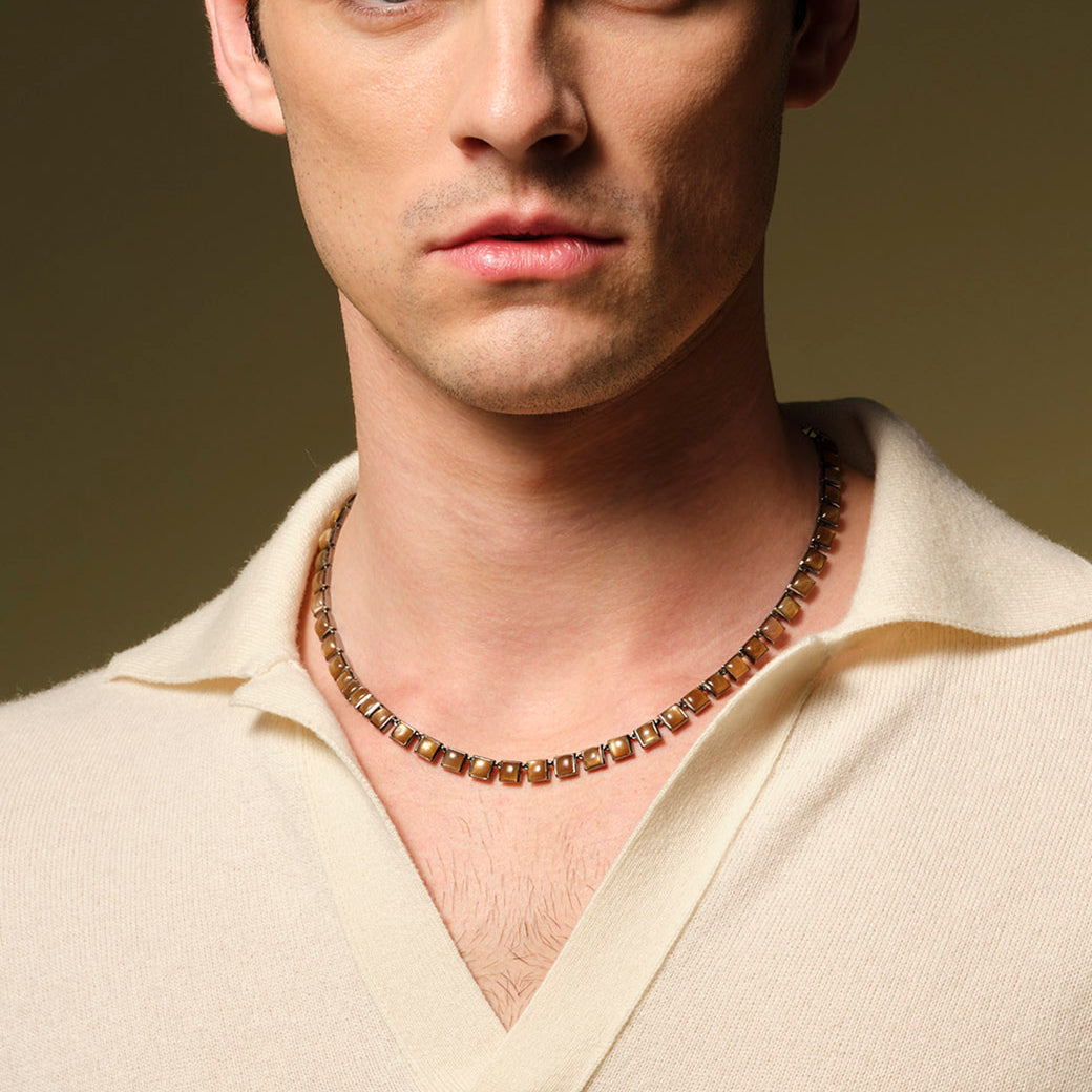 Small Tile Rivière Necklace Golden Sheen Moonstone