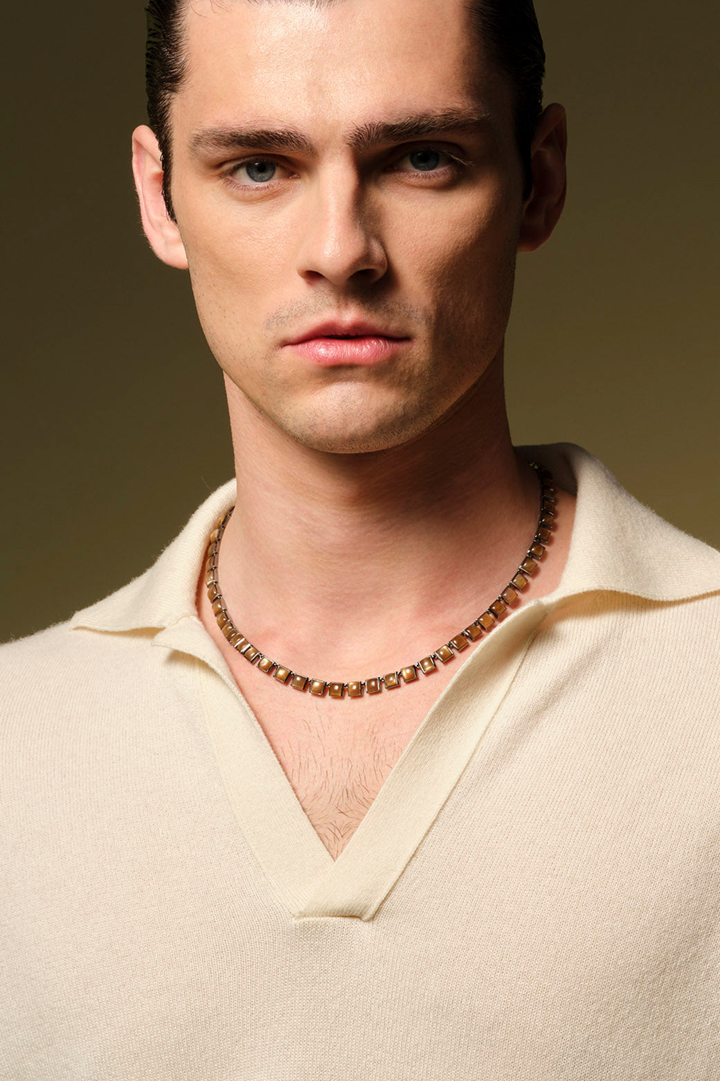 Small Tile Rivière Necklace Golden Sheen Moonstone