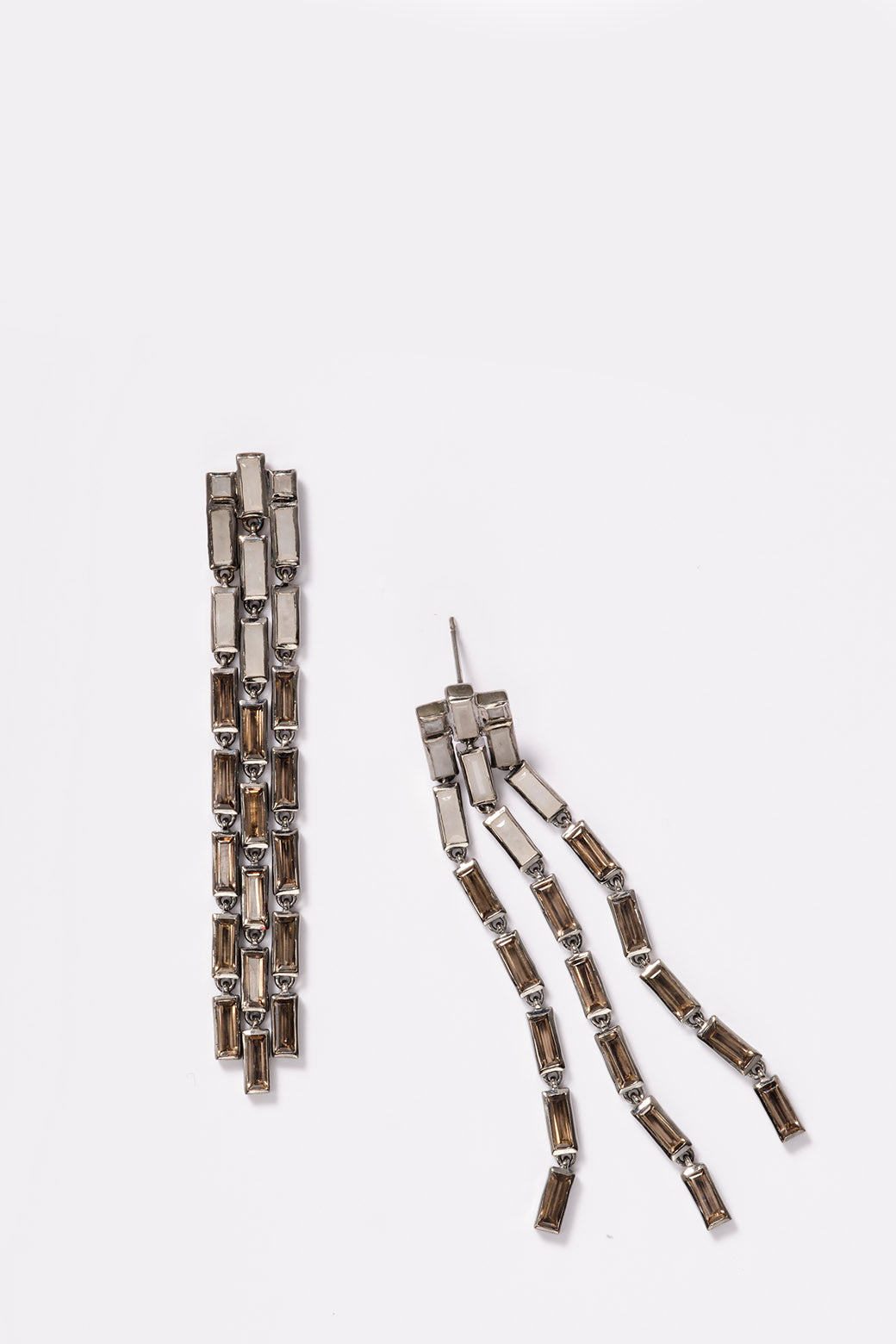 Triple Baguette Stiletto Earrings - White Agate & Smokey Quartz