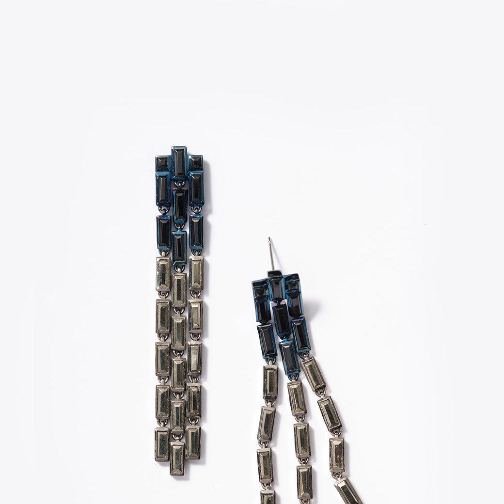 Triple Baguette Stiletto Earrings Pyrite & Black Spinel