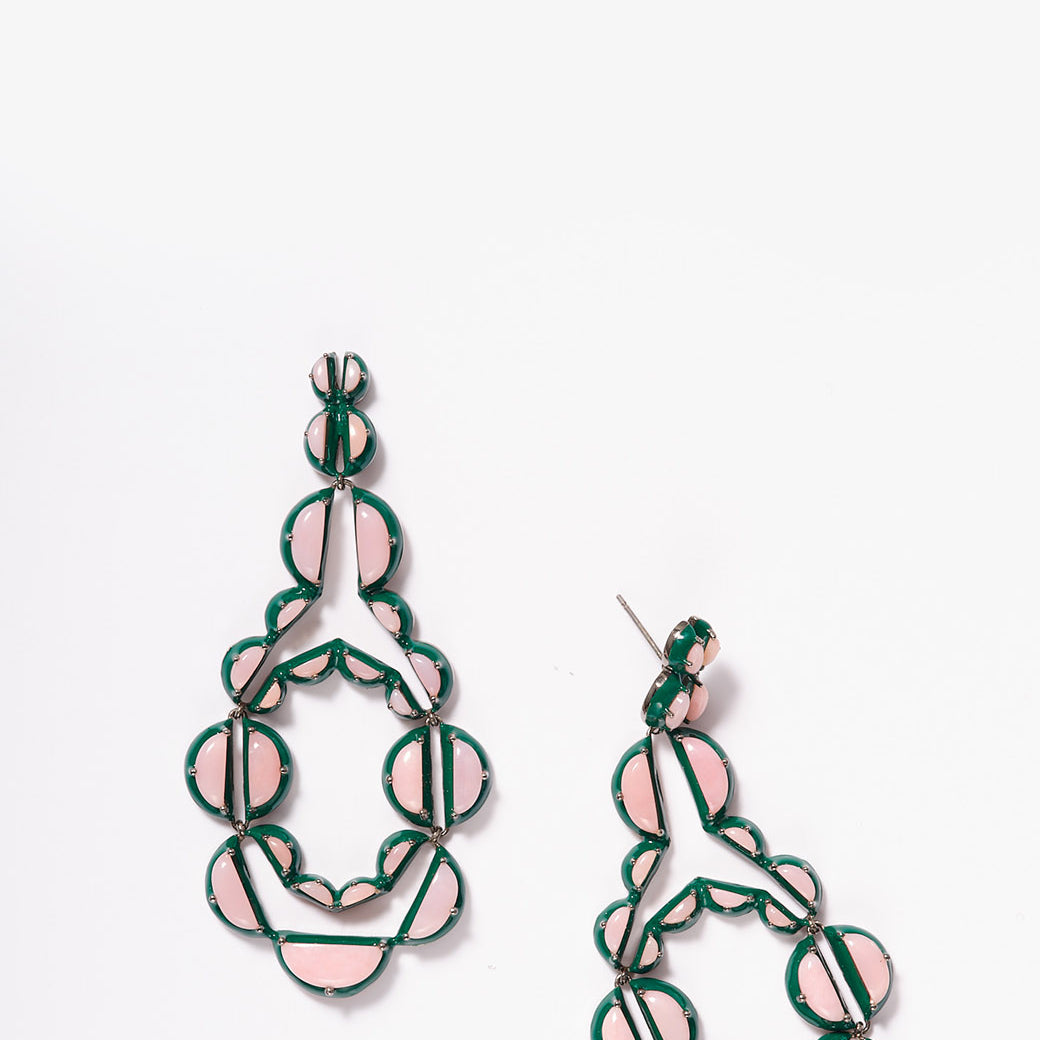 Vienna Emerald Enameled Earrings - Pink Opal