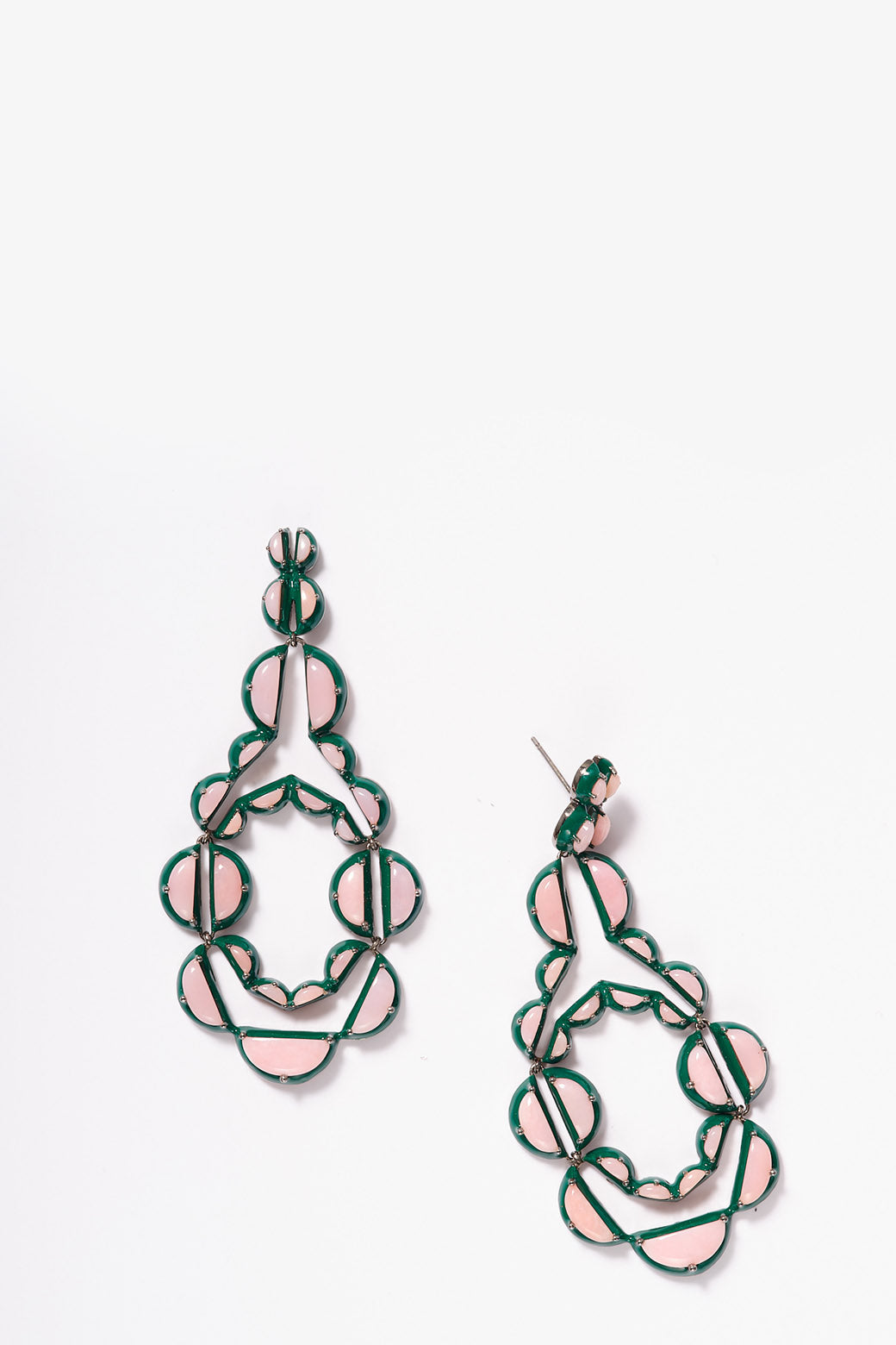 Vienna Emerald Enameled Earrings - Pink Opal