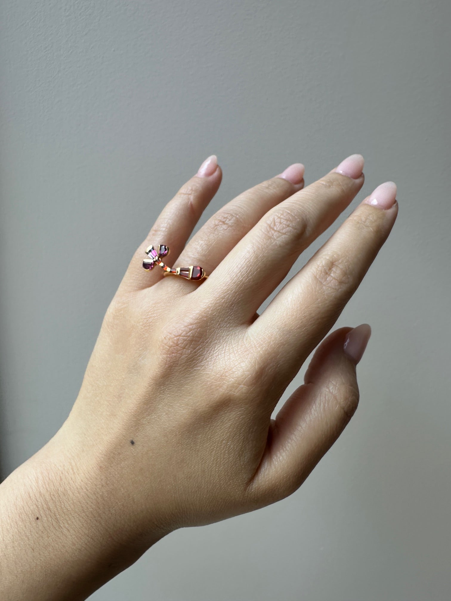 Bent Crocus Ring - Fire Opal & Rubellite