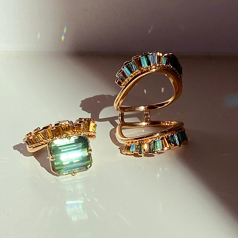  Tourmaline Crown & Head Ring Green