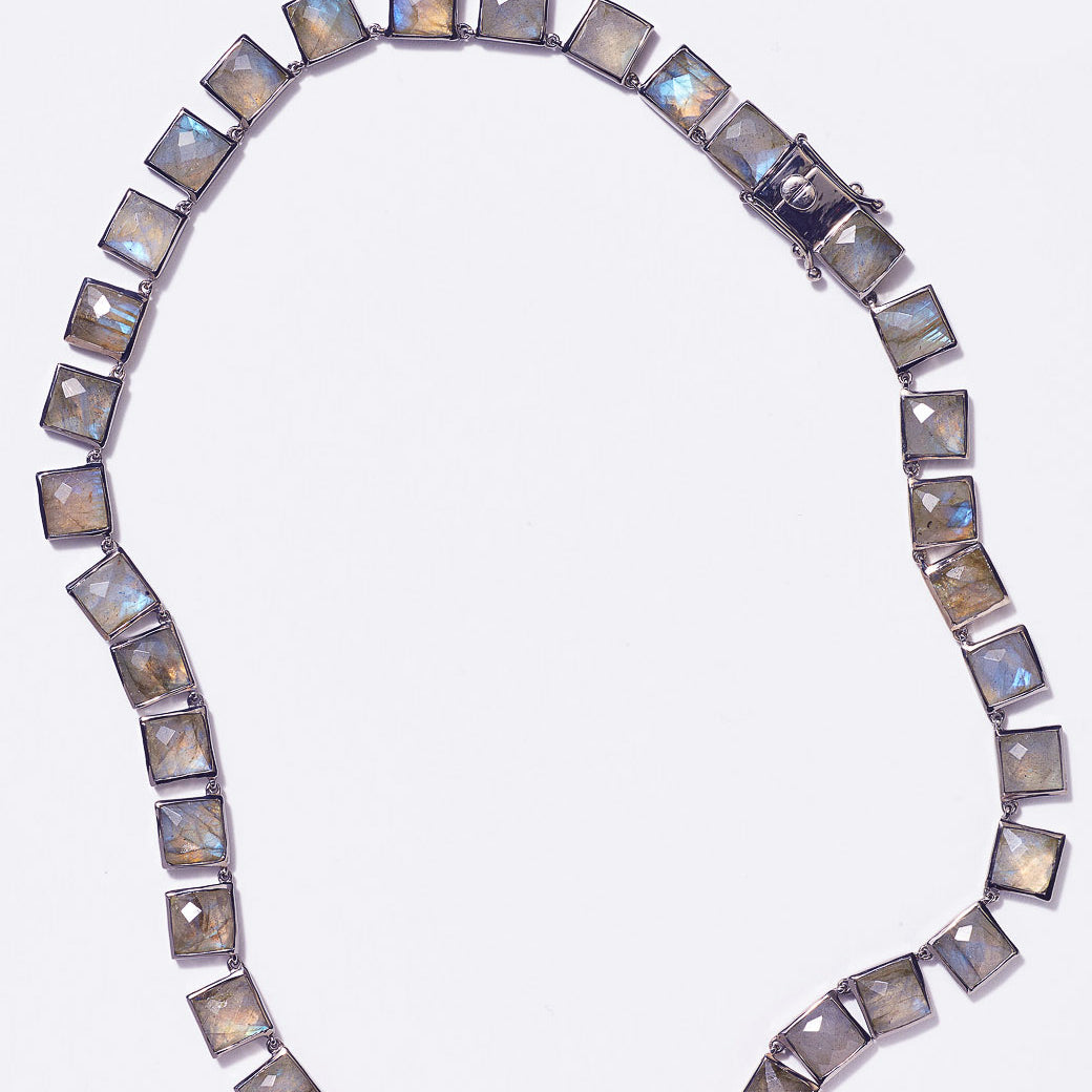 Large Tile Rivière Necklace - Faceted Labradorites
