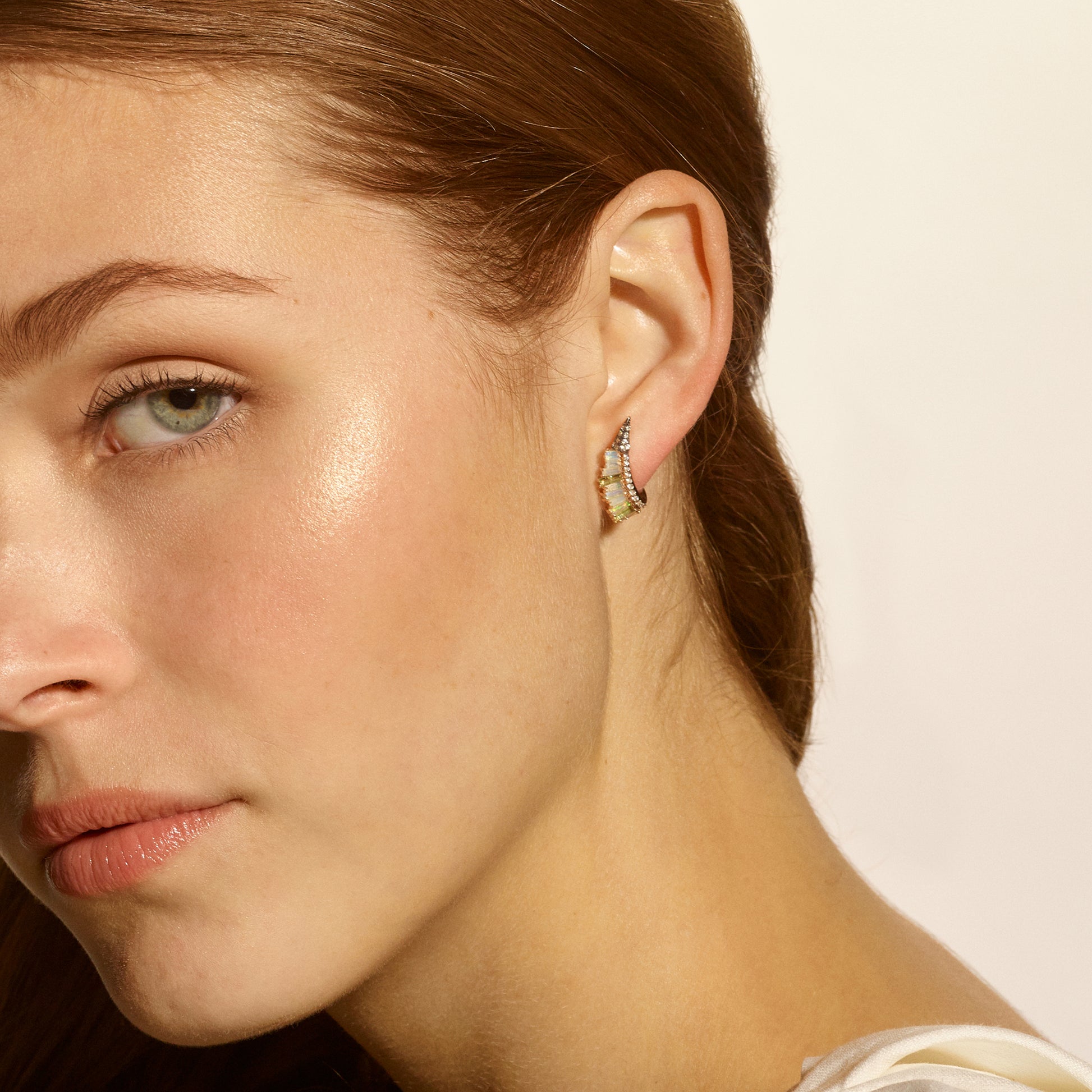 Ruched Ear Clips - Ethiopian Opal & Green Tourmaline