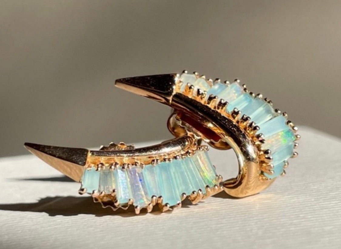 Ruched Ear Clips - Blue Peruvian Opal