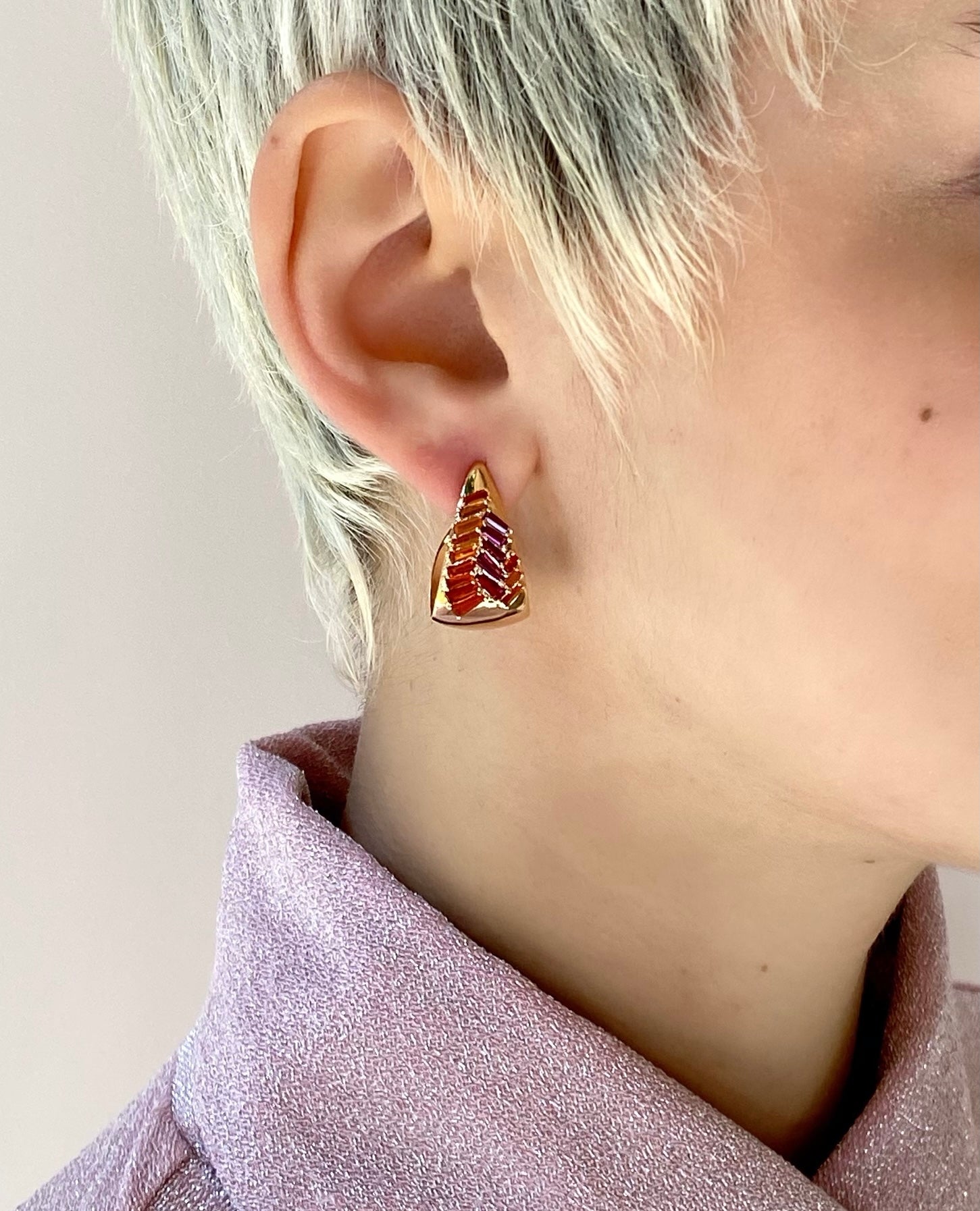 Herringbone Hoops - Fire Opal & Rubellite