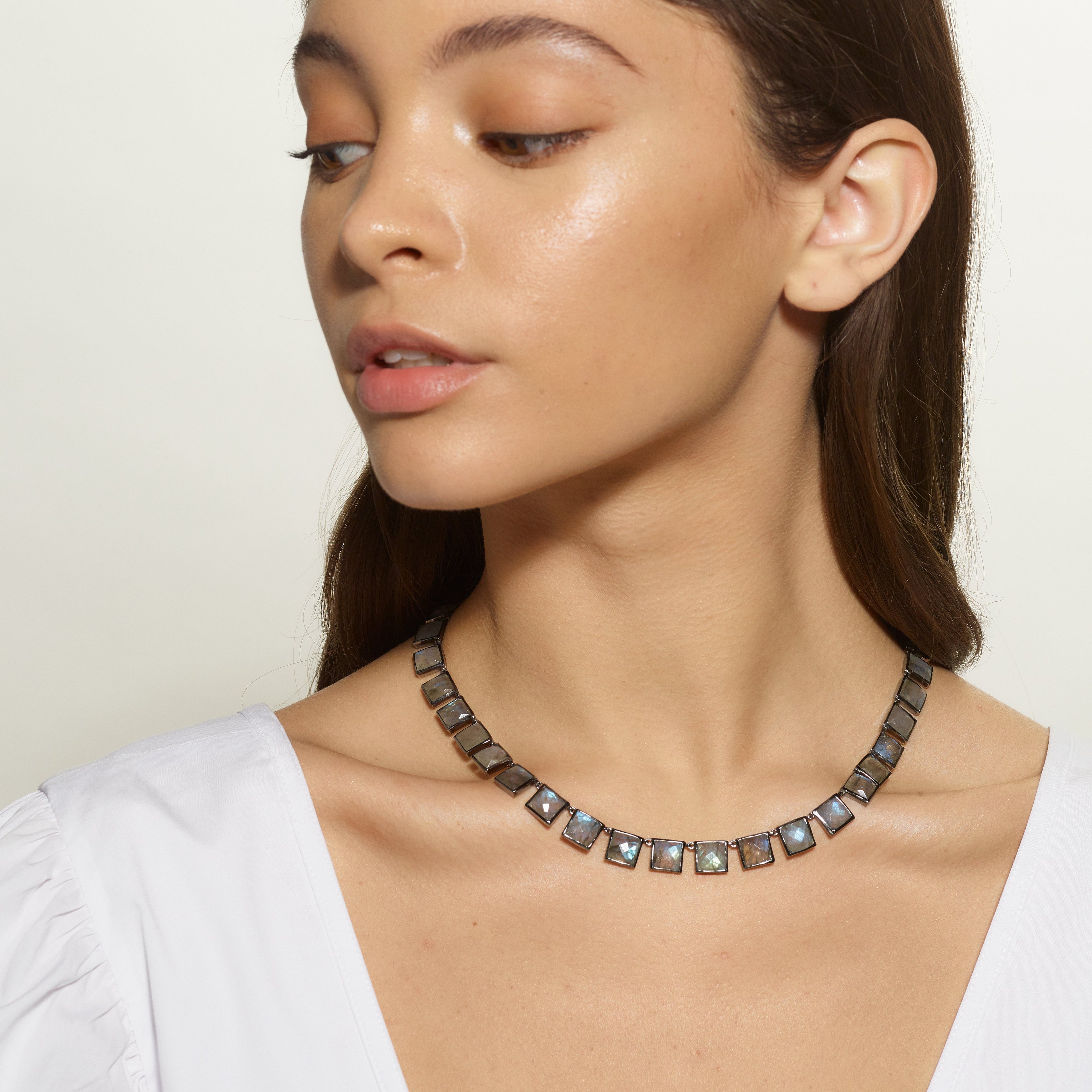 Large Tile Rivière Necklace - Faceted Labradorites