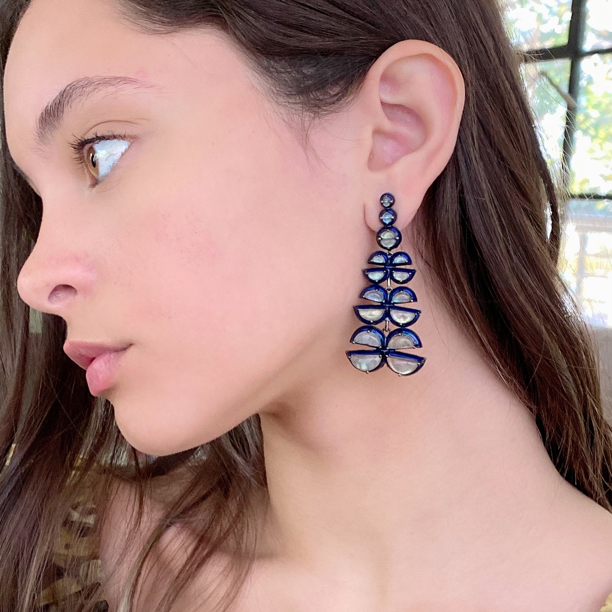 Can-Can Blue Enameled Earrings - Labradorite