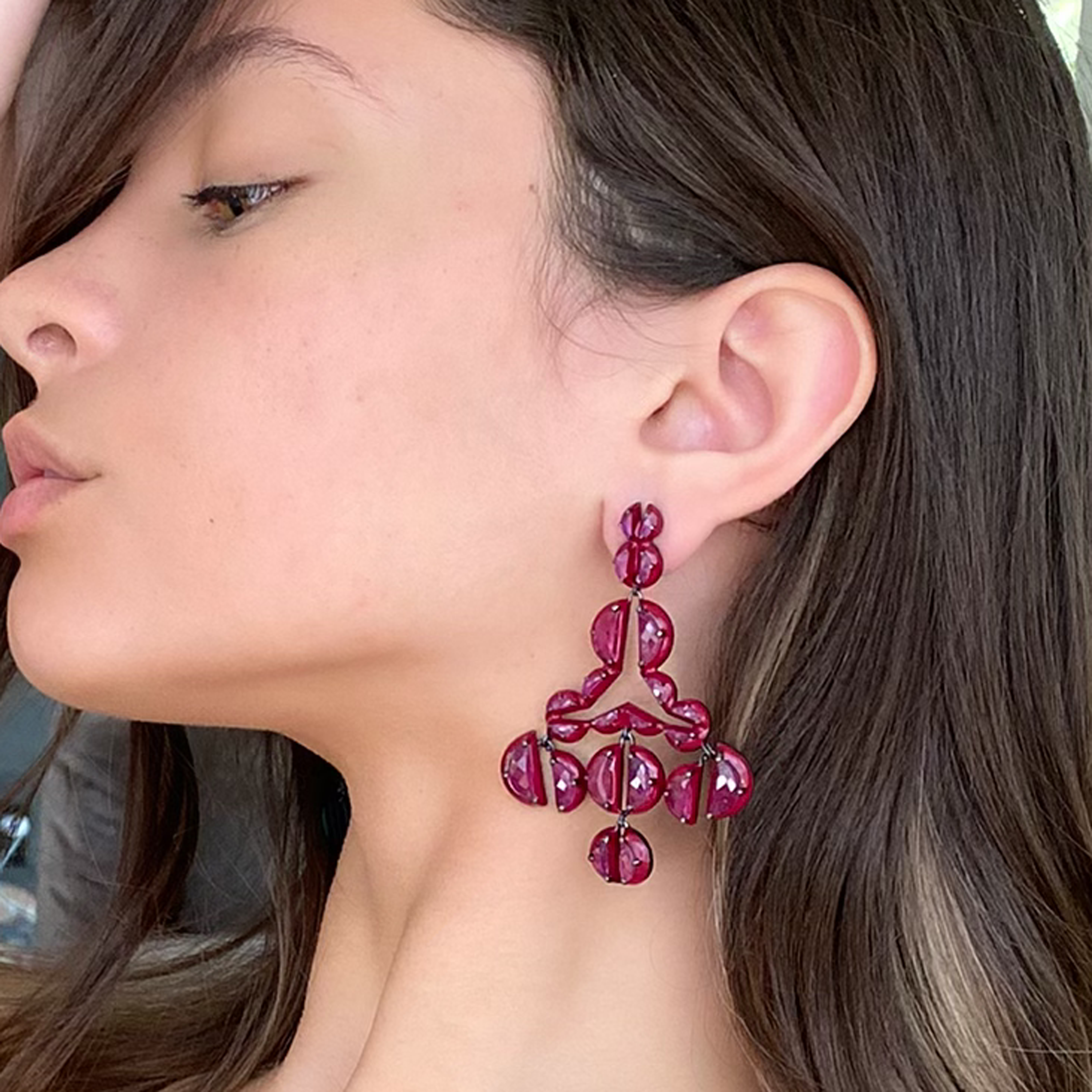 Murano Red Enameled Girandole Earrings - Ruby