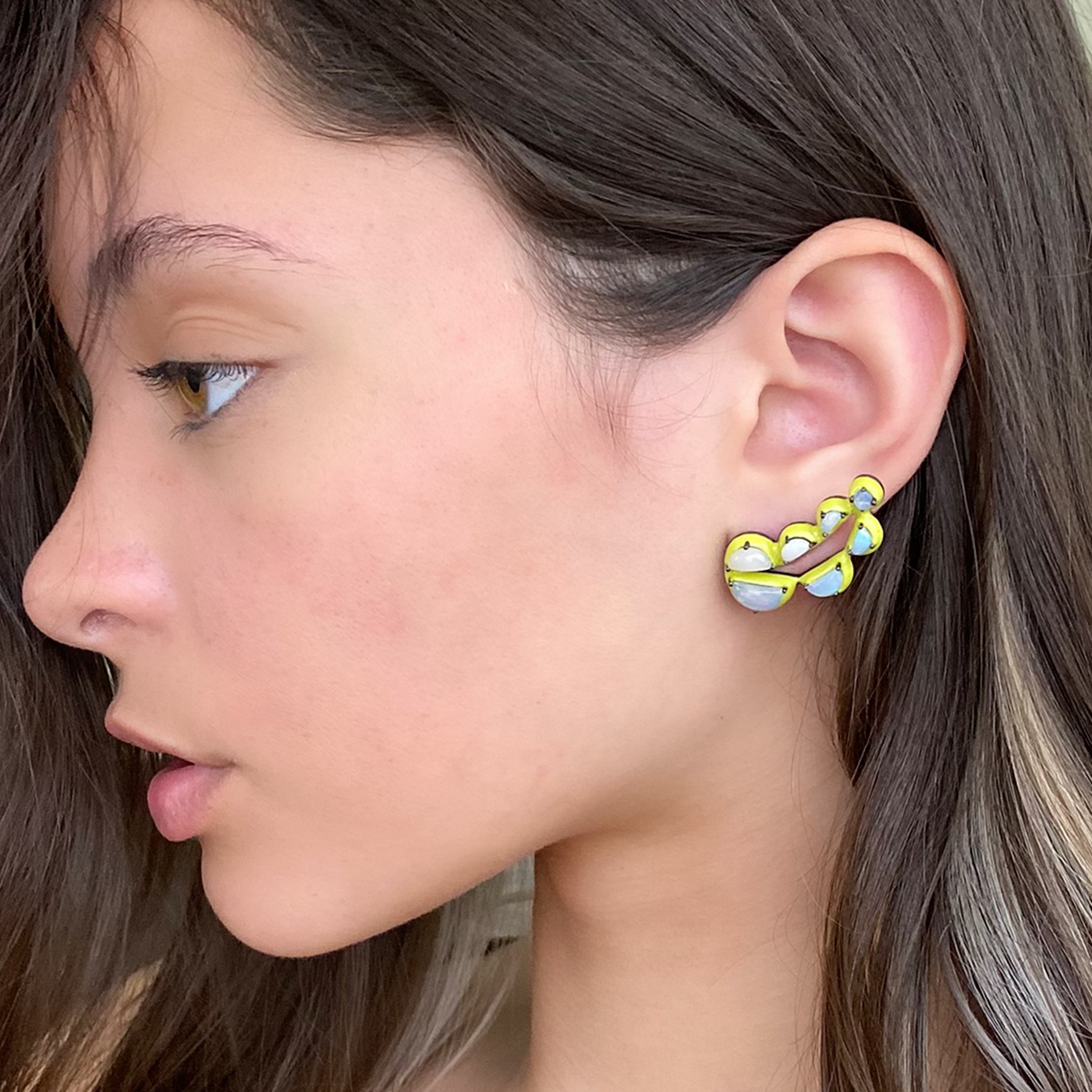 Split Pea Chartreuse Enameled Climbers - Ethiopian Opal