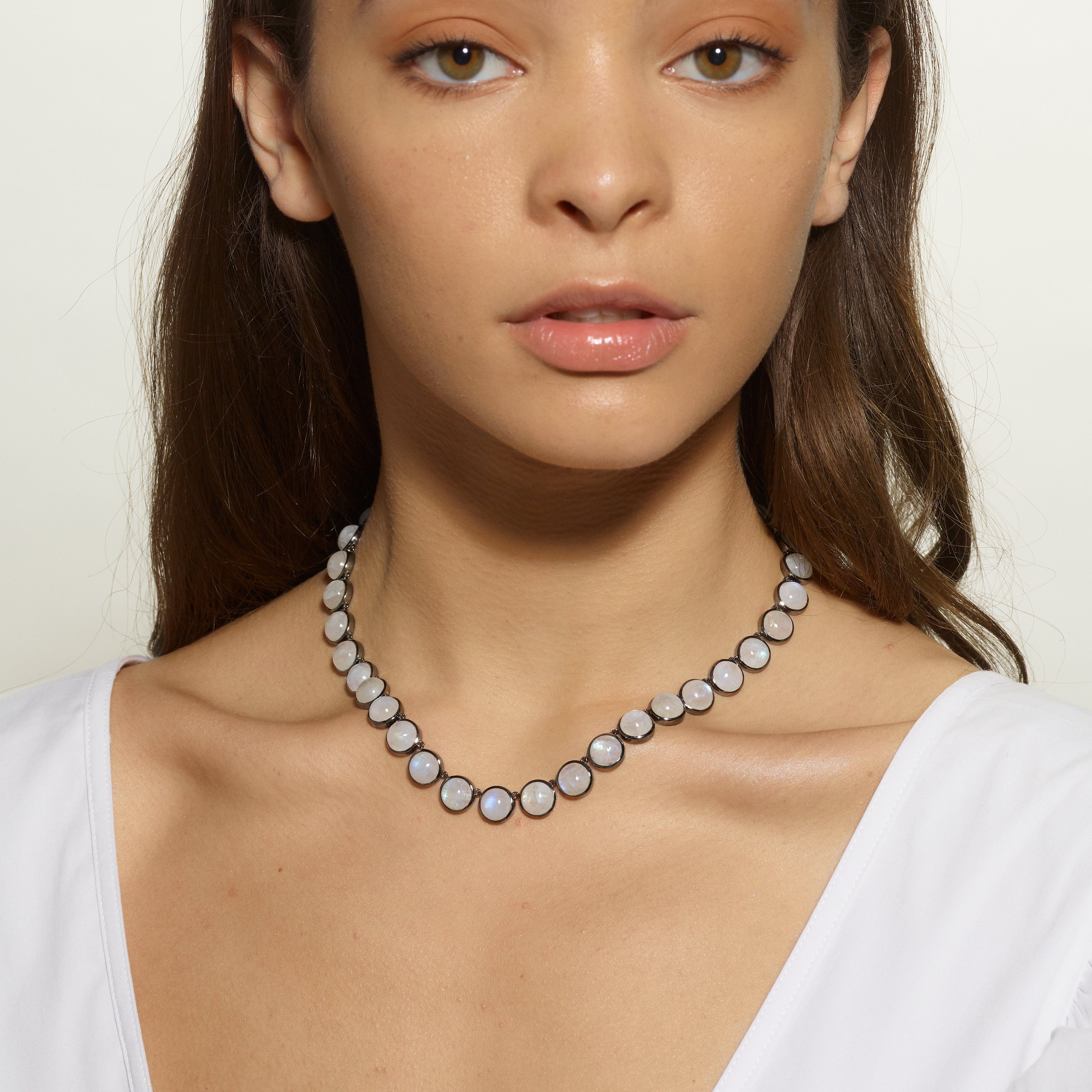 Large Dot Rivière Necklace - Rainbow Moonstone