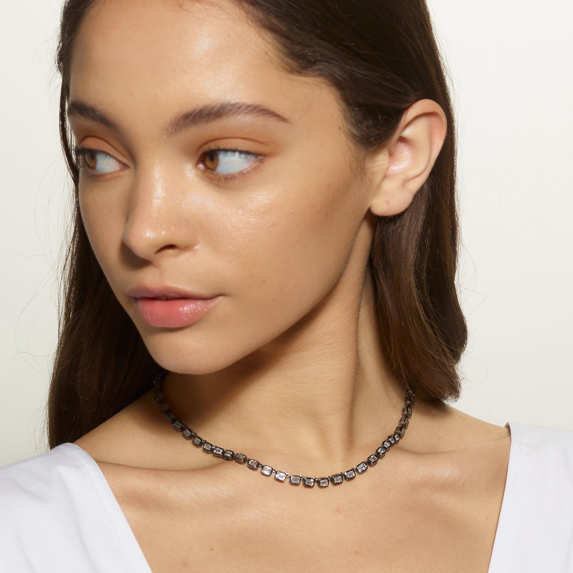 Mini Deco-Tile Rivière Necklace - White Zircon