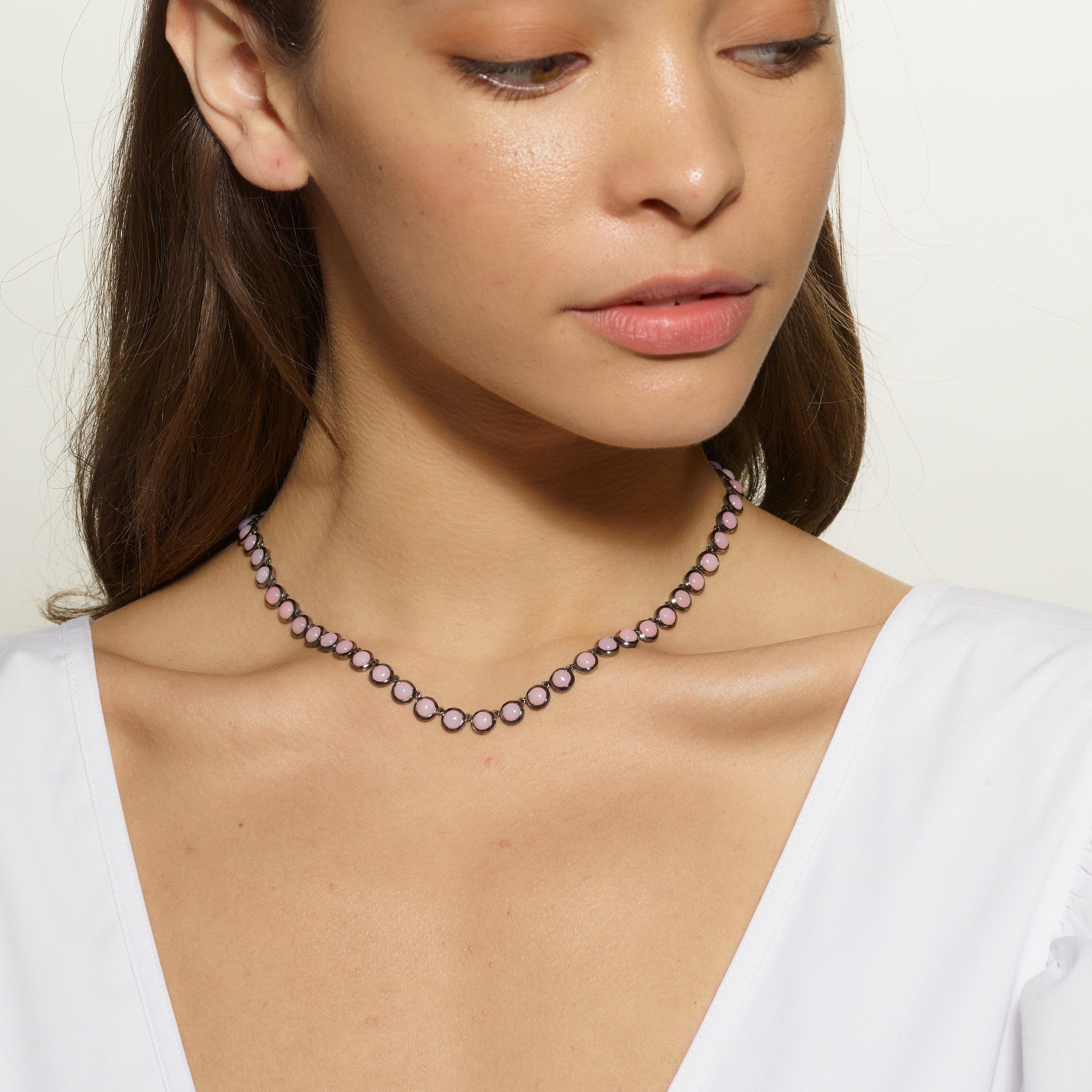 Mini Dot Rivière Necklace - Pink Opal