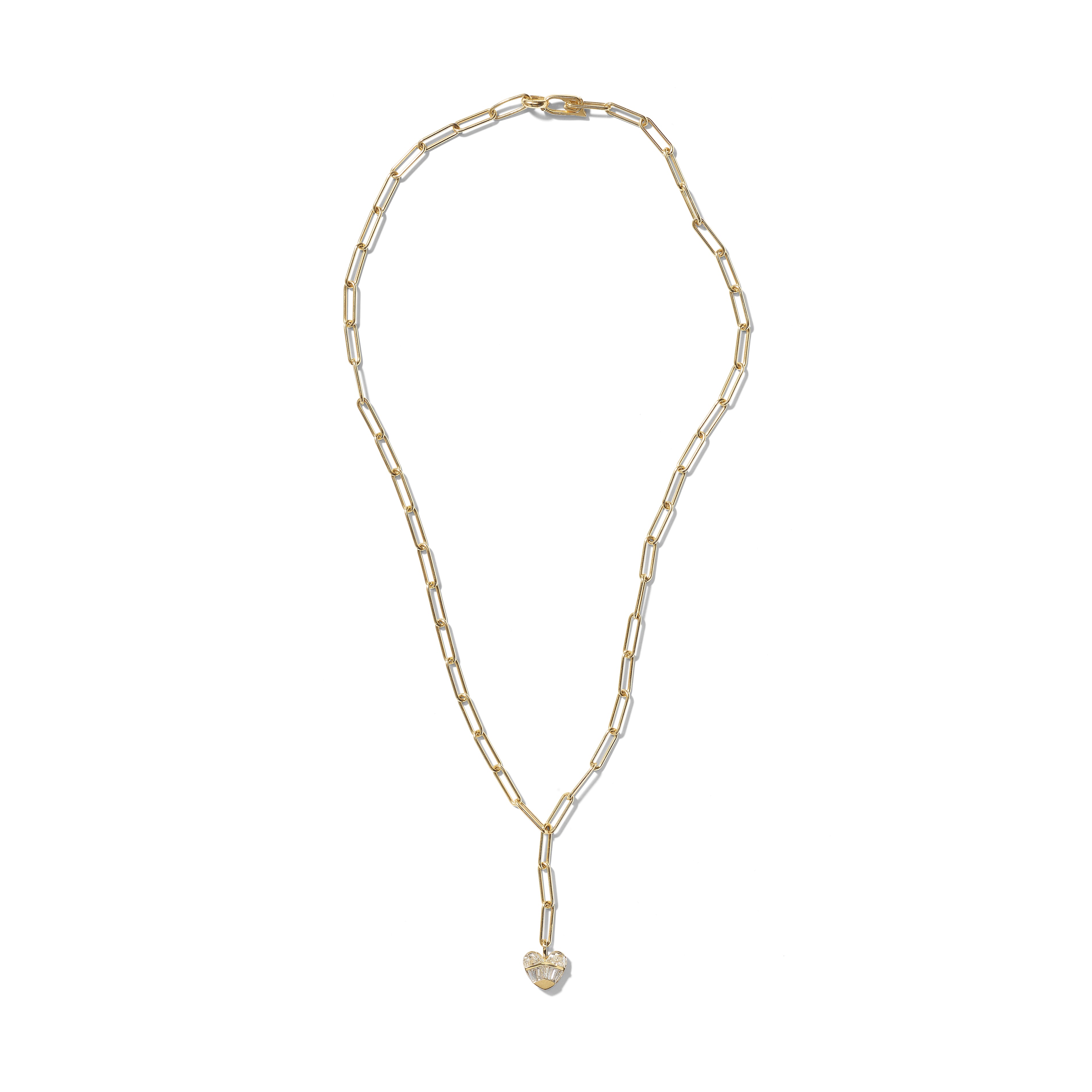 Strapped Diamond Heart Pendant on Paper Clip Chain