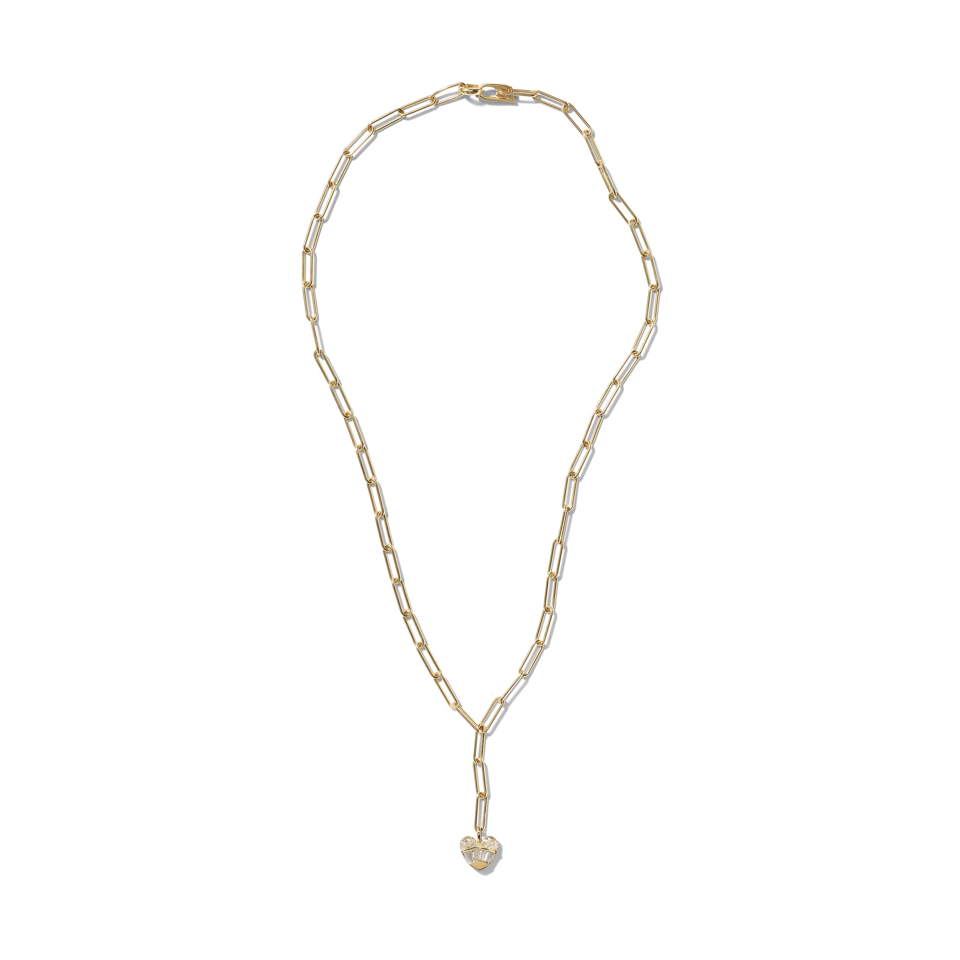Strapped Diamond Heart Pendant on Paper Clip Chain