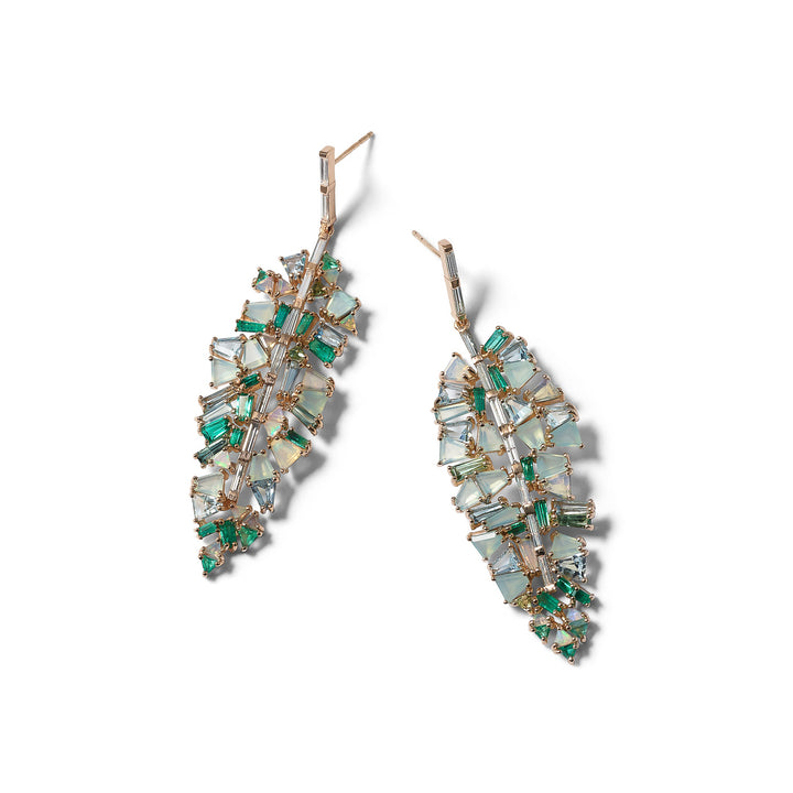Bahia Banana Leaf Earrings Diamond, Emerald Aquamarine – Nak