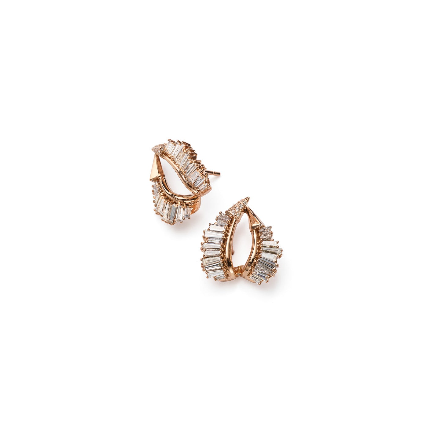 Double Ruched Ear Clips - Diamond