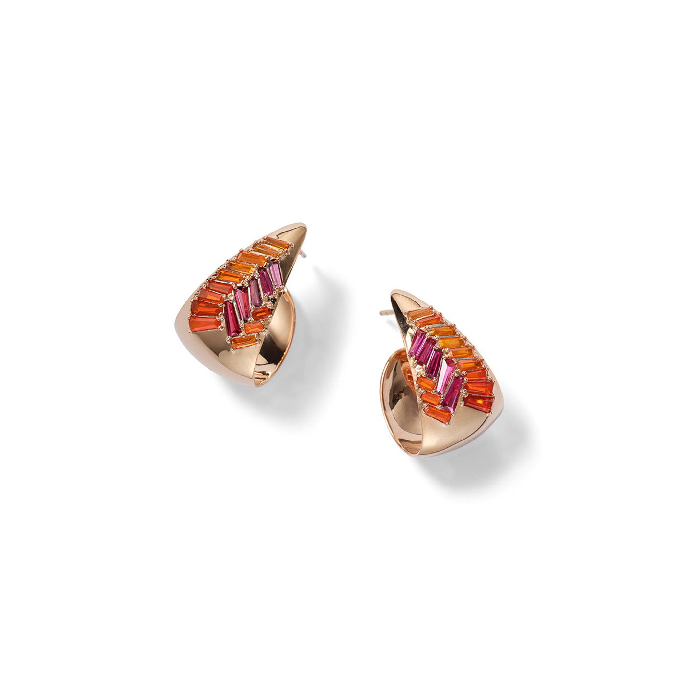 Herringbone Hoops - Fire Opal & Rubellite