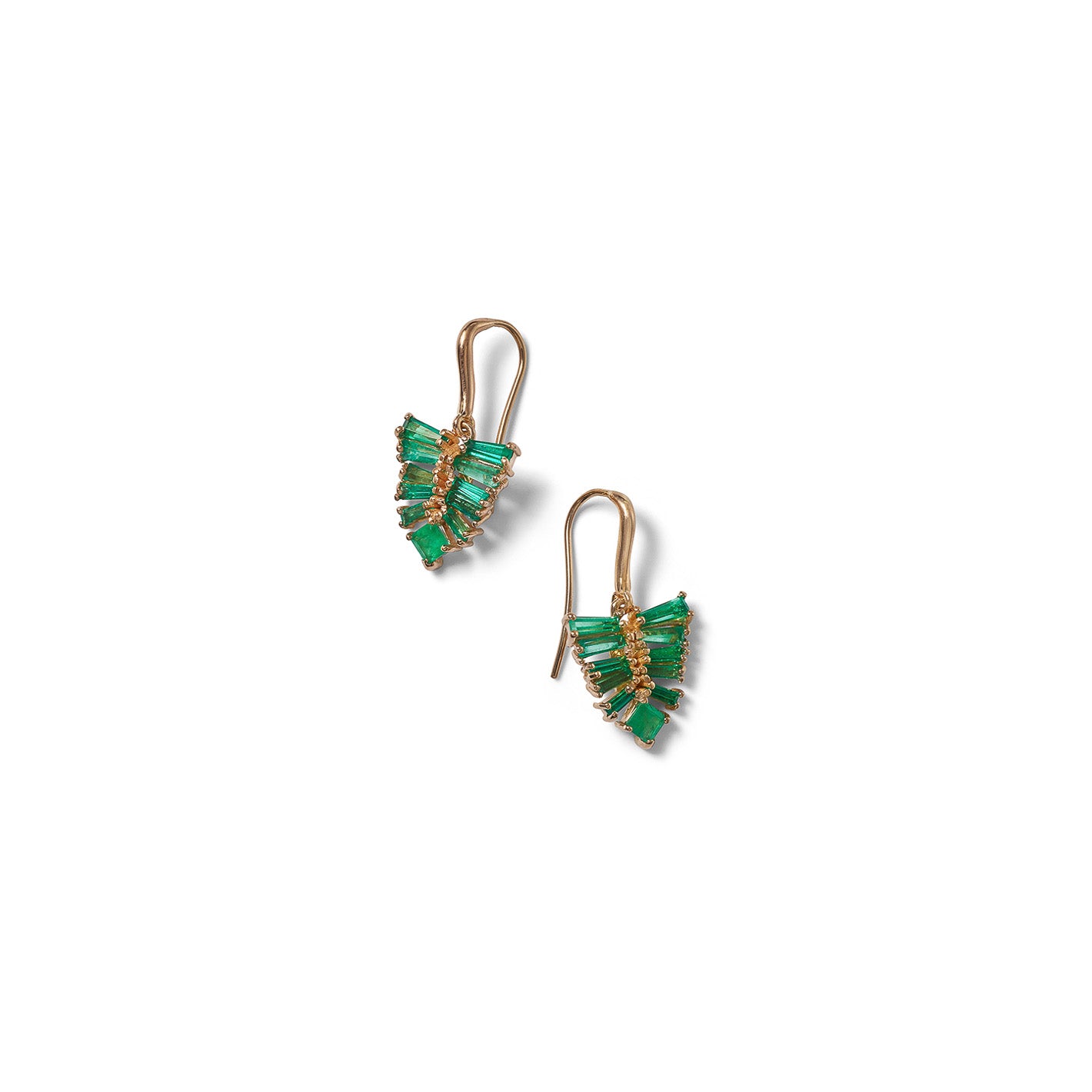 Petite Pleated Leaf Earrings - Emerald