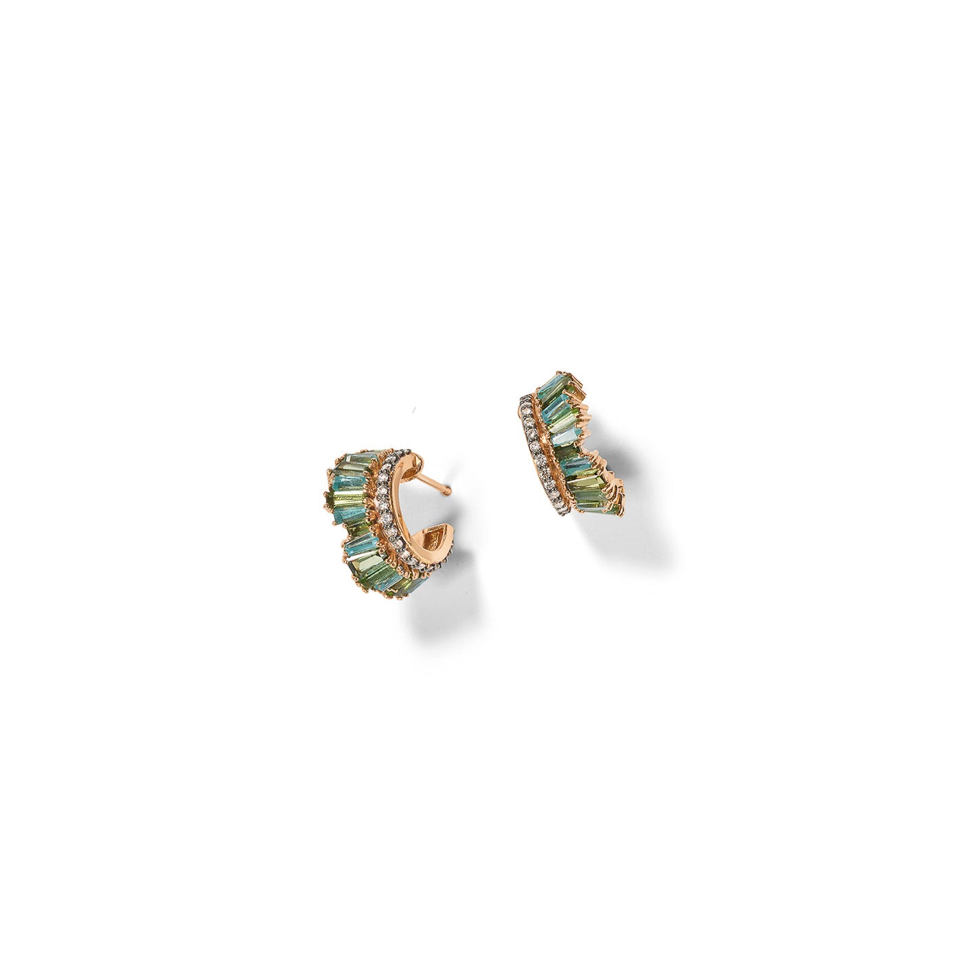 Petite Ruched Hoops - Green Tourmaline & Diamond Pavé