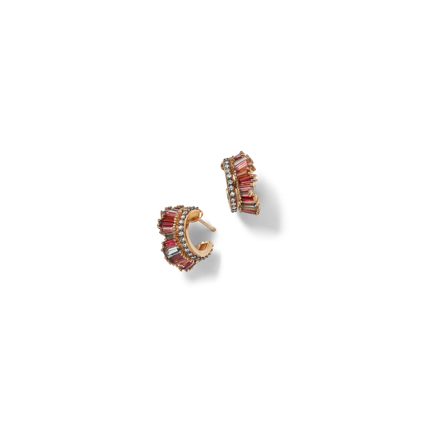Petite Ruched Hoops - Multi Colored Spinel & Diamond Pavé