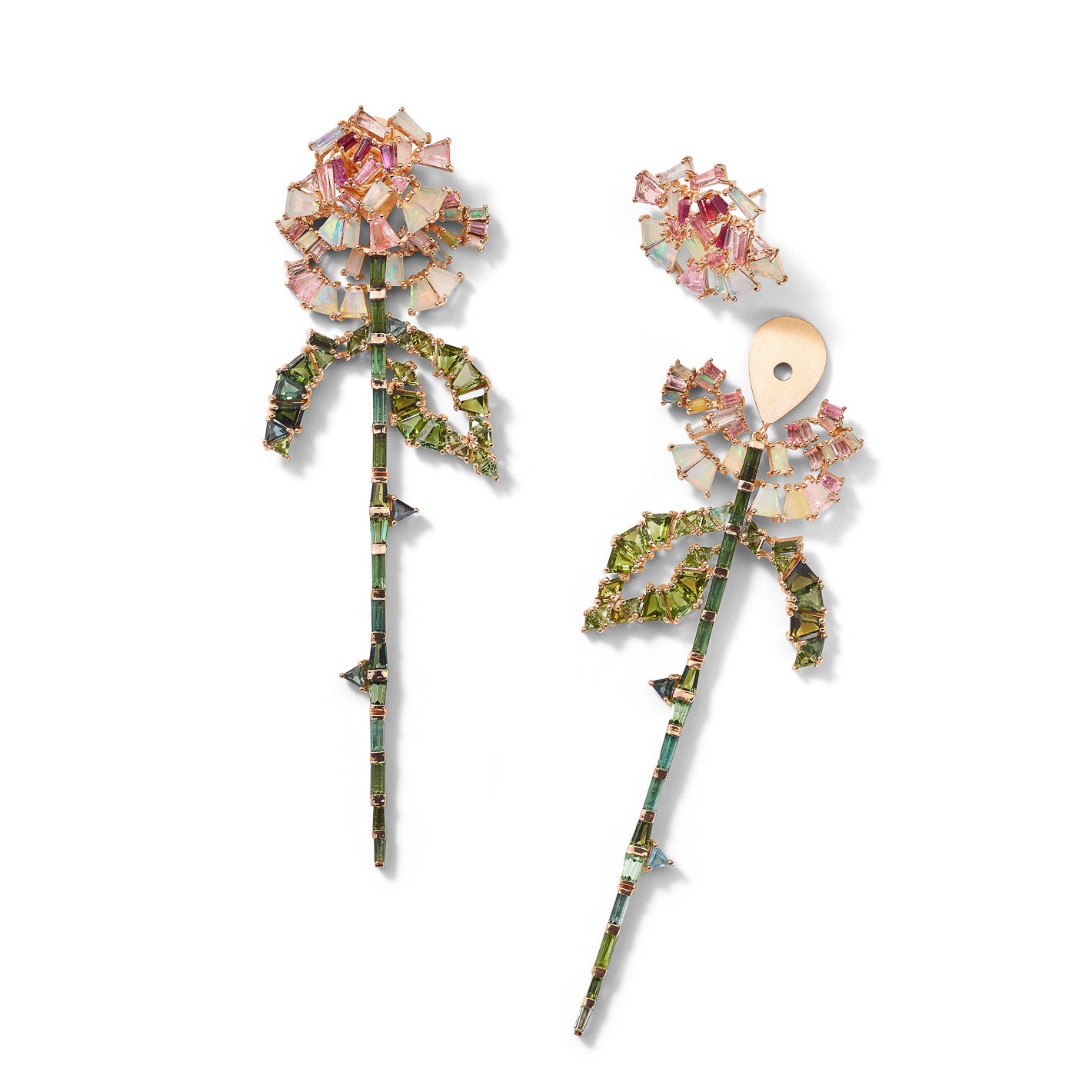 Rose and Stem Earrings - Ethiopian Opal