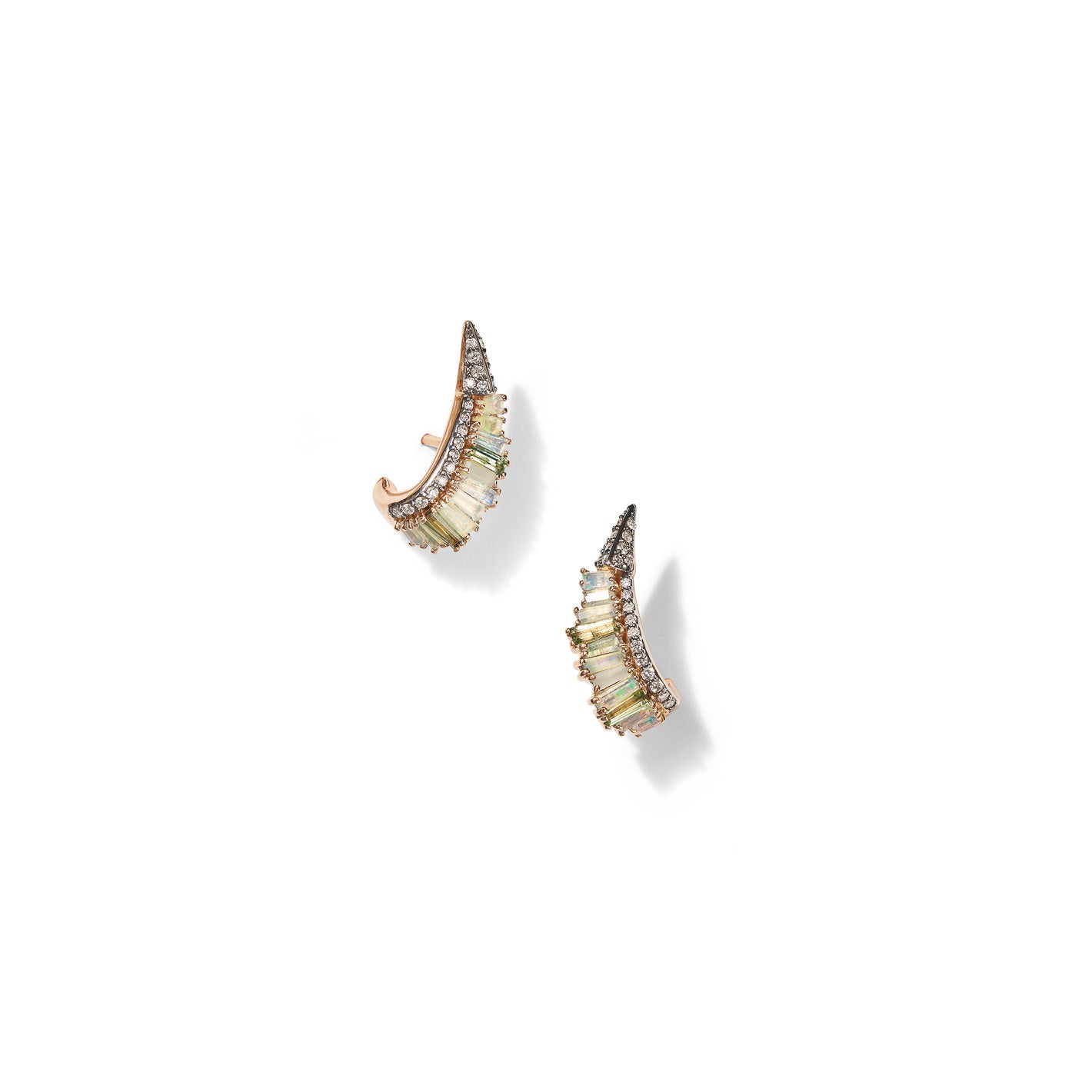 Ruched Ear Clips - Ethiopian Opal & Green Tourmaline