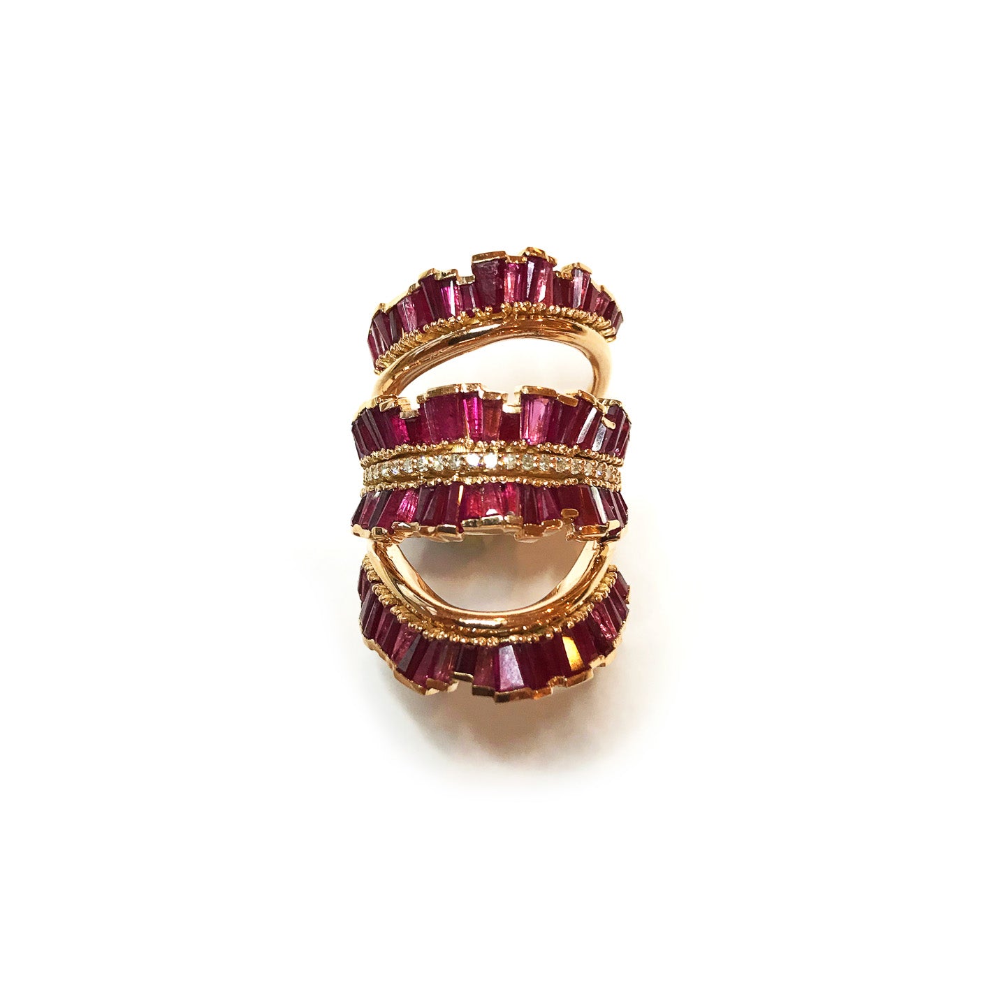 Triple Ruched Ribbon Ring - Ruby