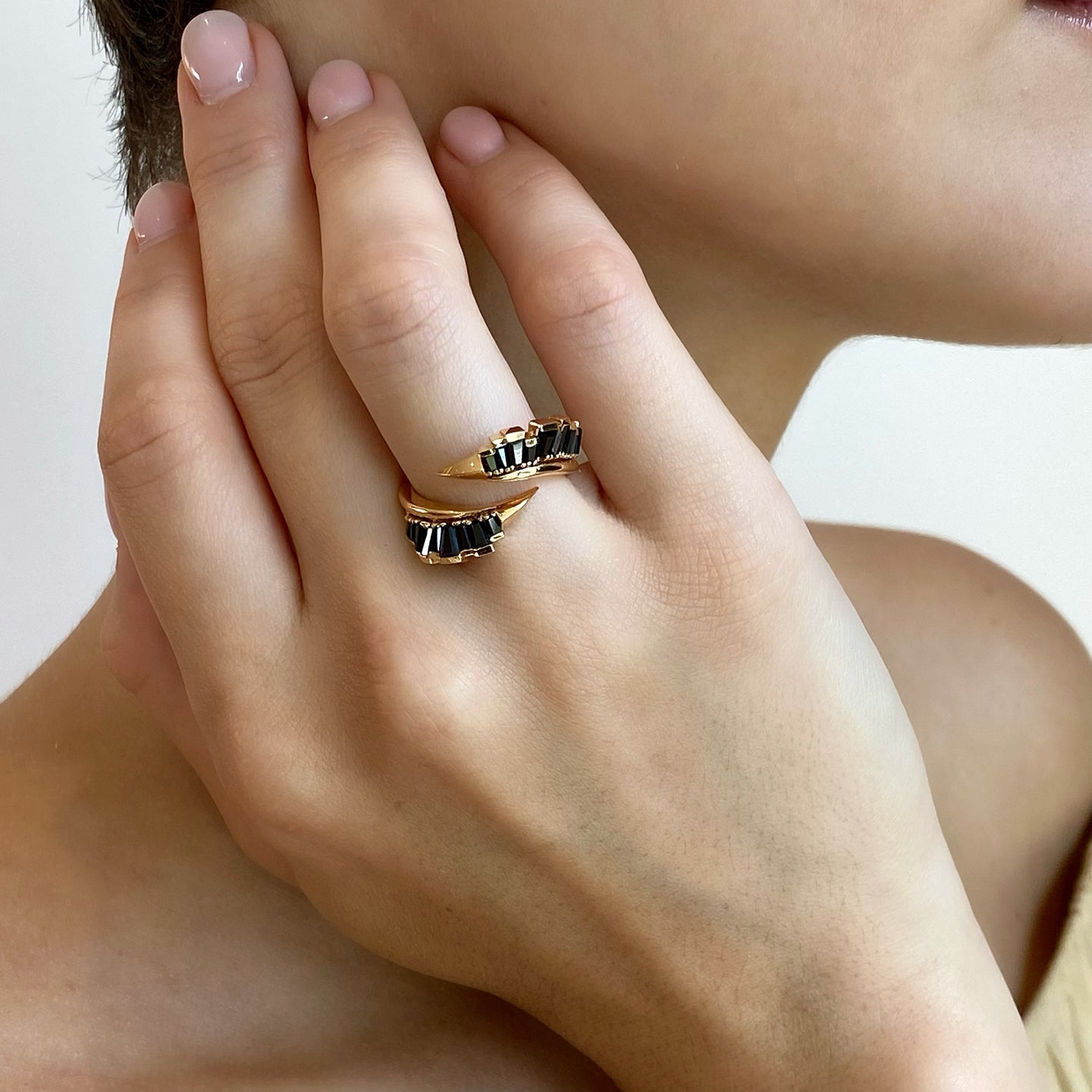 Ruched Open Coil Ring - Black Spinel