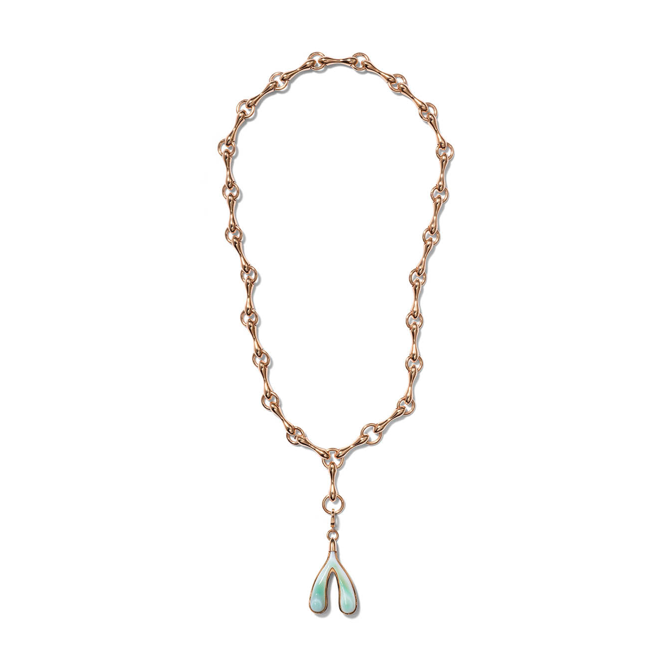 Carved Wishbone Pendant - Green Agate