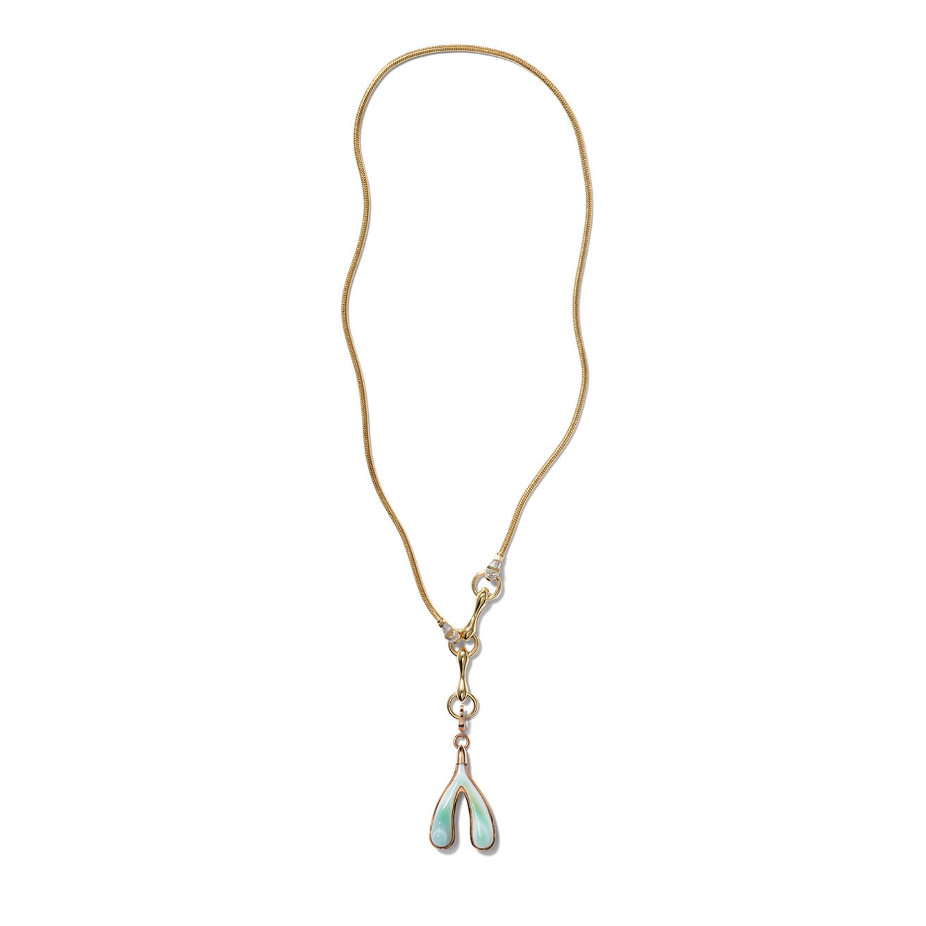 Carved Wishbone Pendant - Green Agate