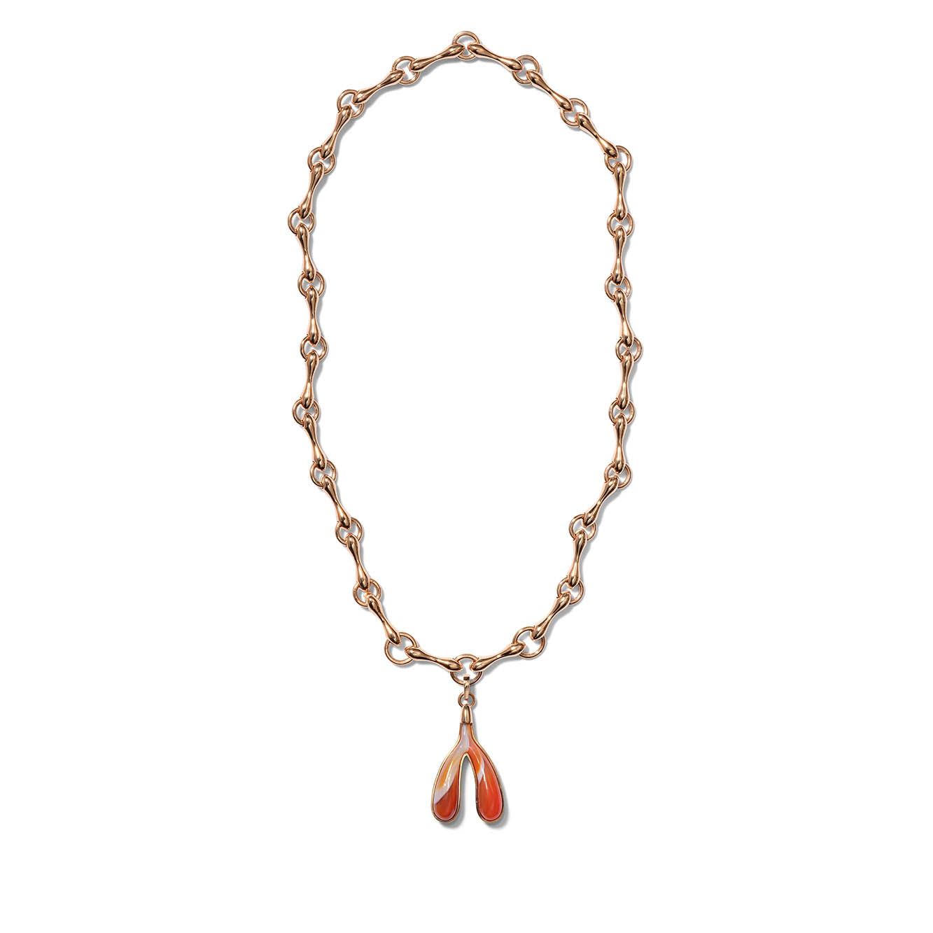 Carved Wishbone Pendant - Orange Agate