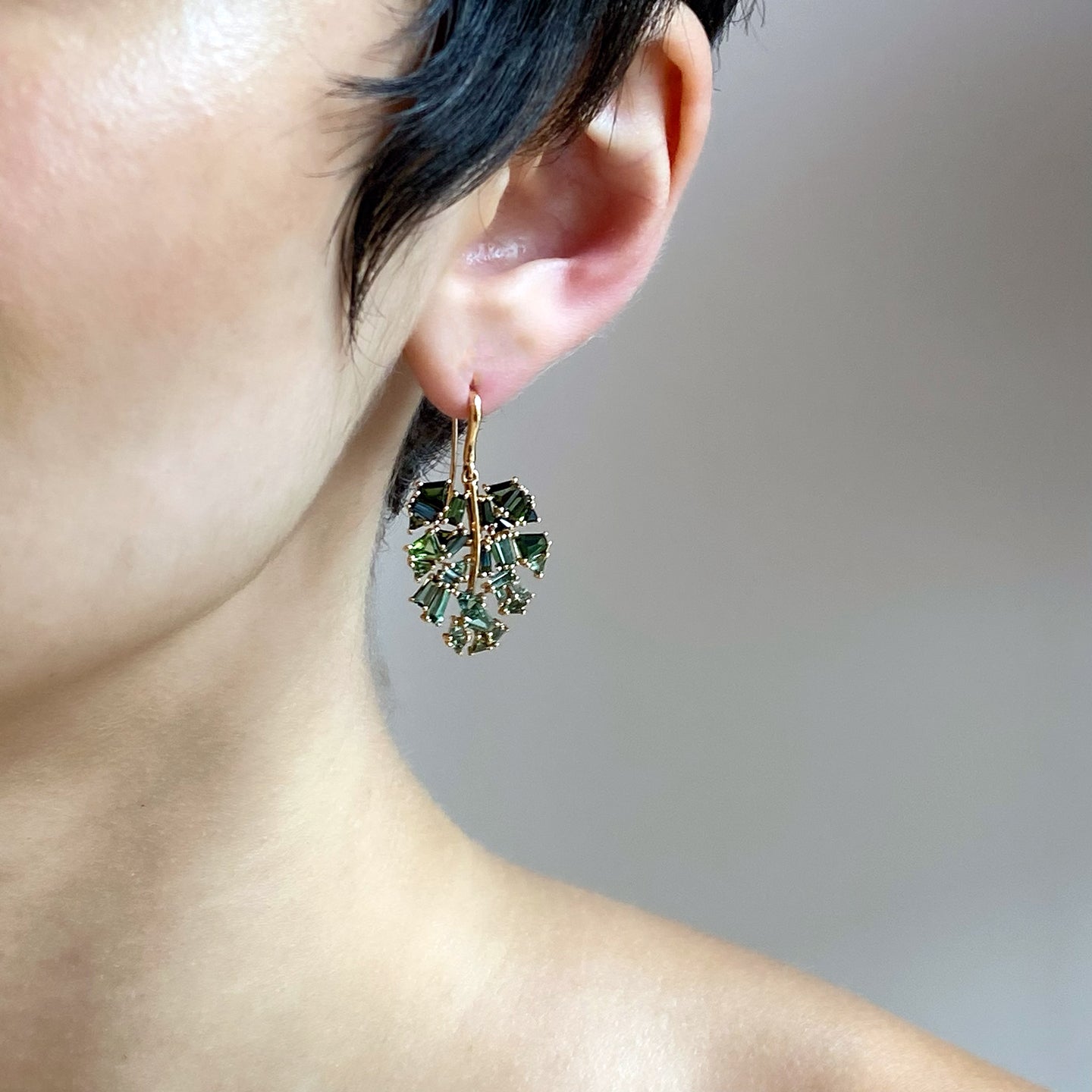 Monstera Leaf Earrings - Green Tourmaline