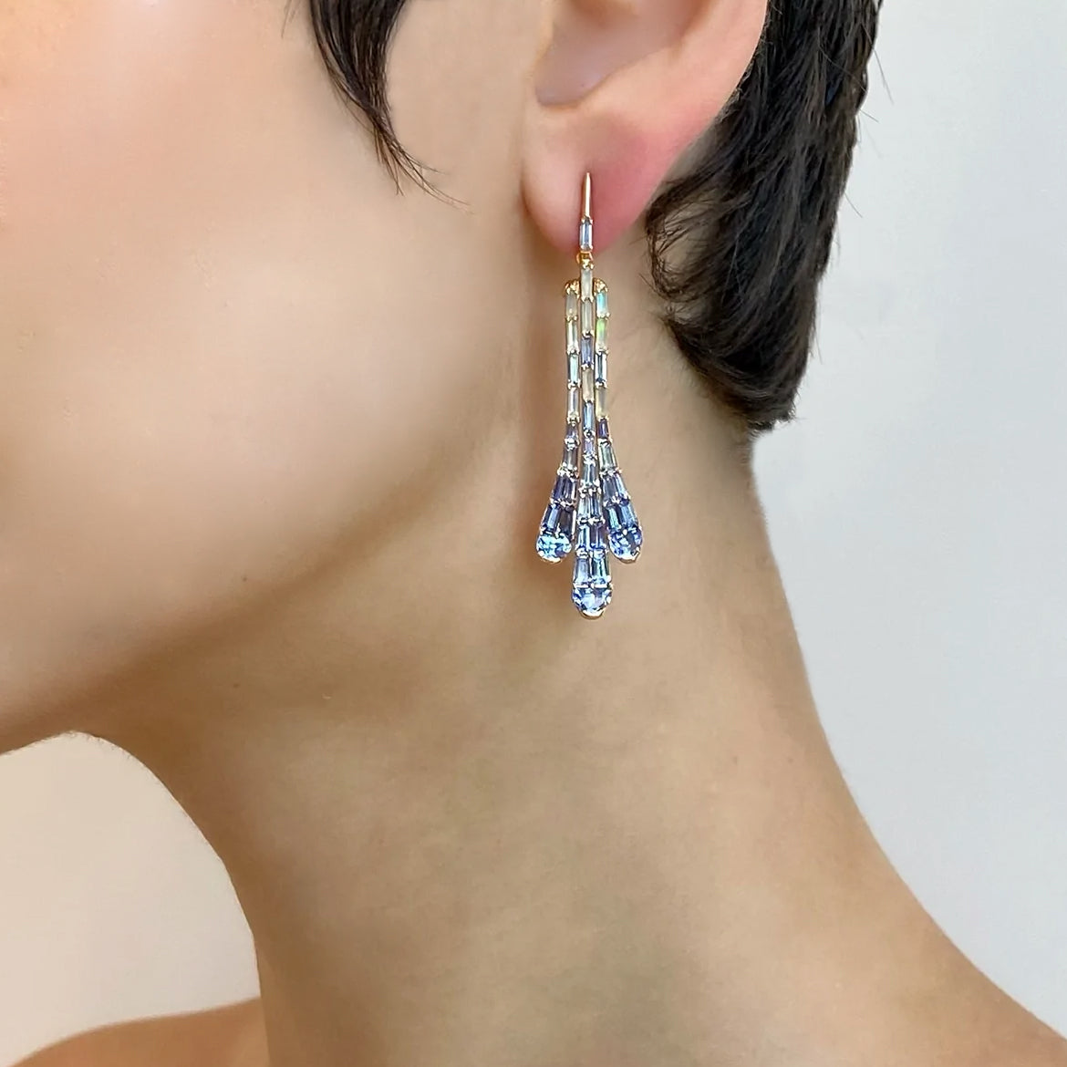 Deco Bell Earrings - Ethiopian Opal & Tanzanite