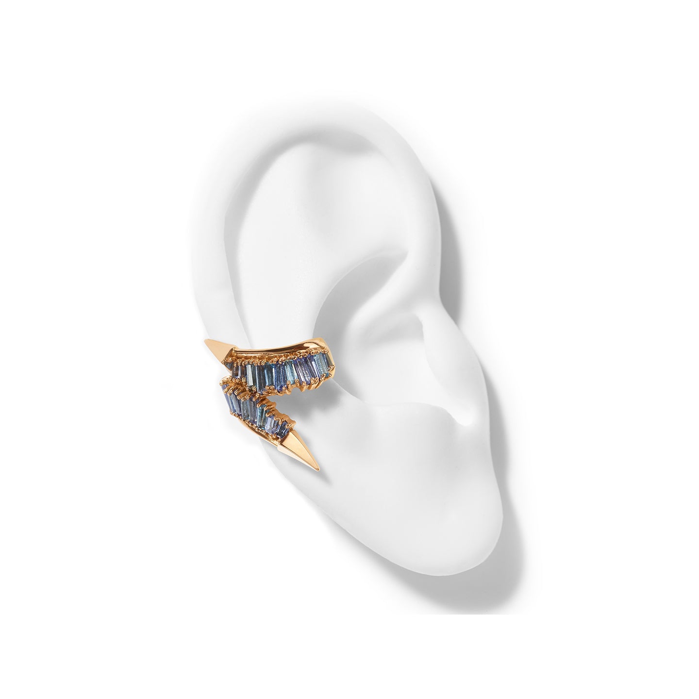 Twisting Ruched Ear Cuff - Tanzanite & Aquamarine