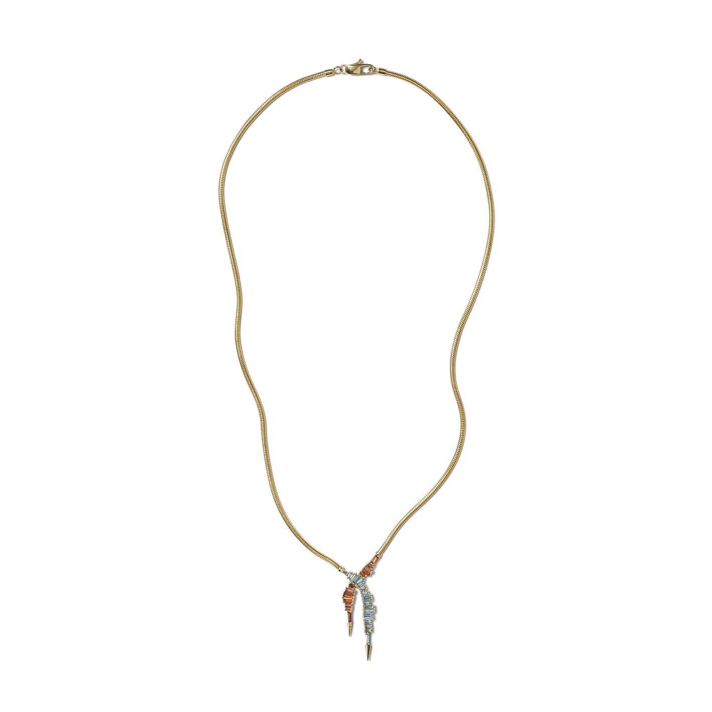 Ruched Lariat Necklace - Aquamarine & Spinel