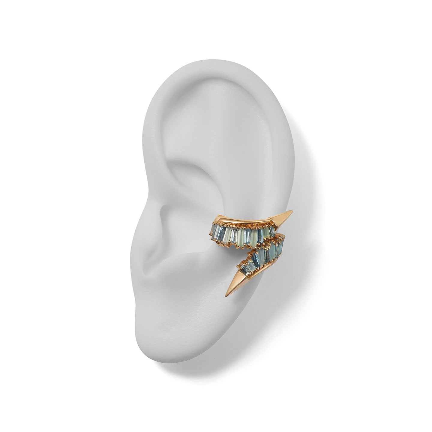Twisting Ruched Ear Cuff - Blue Peruvian Opal & Aquamarine