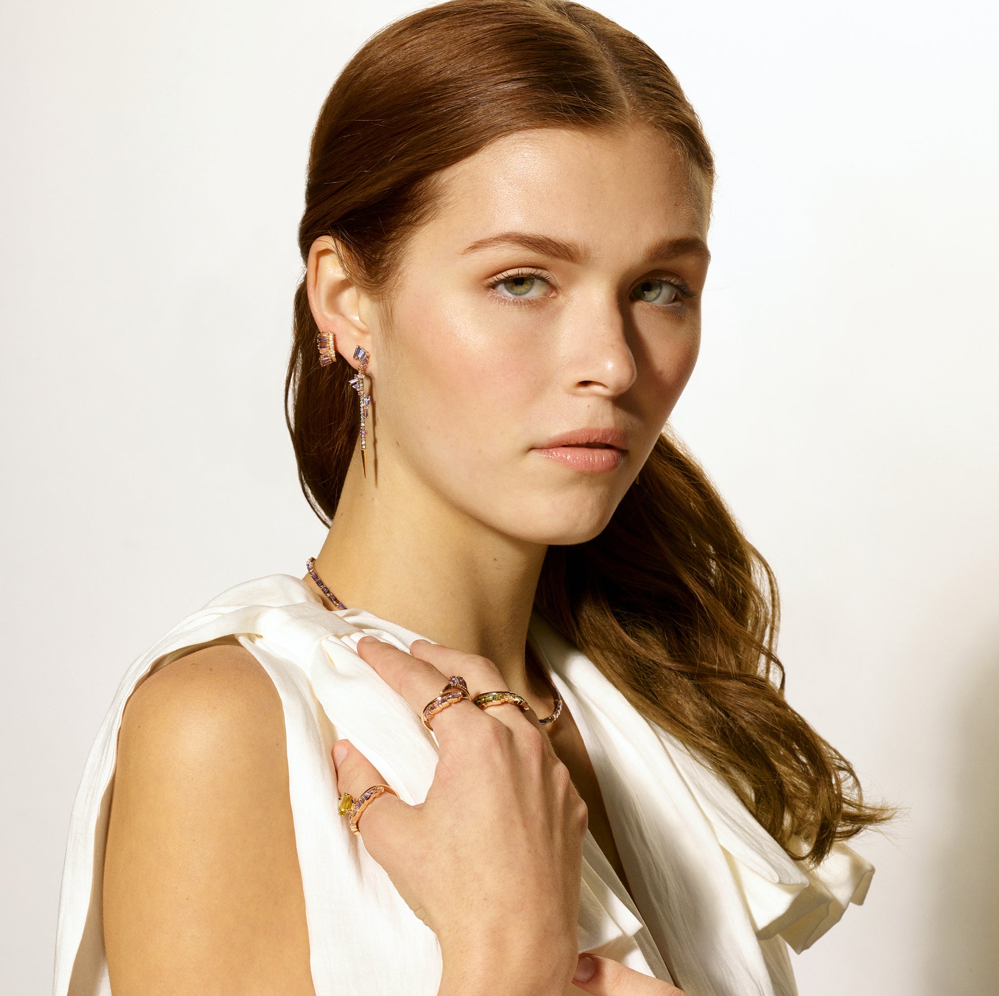 Petite Ruched Hoops - Tanzanite & Diamond Pavé