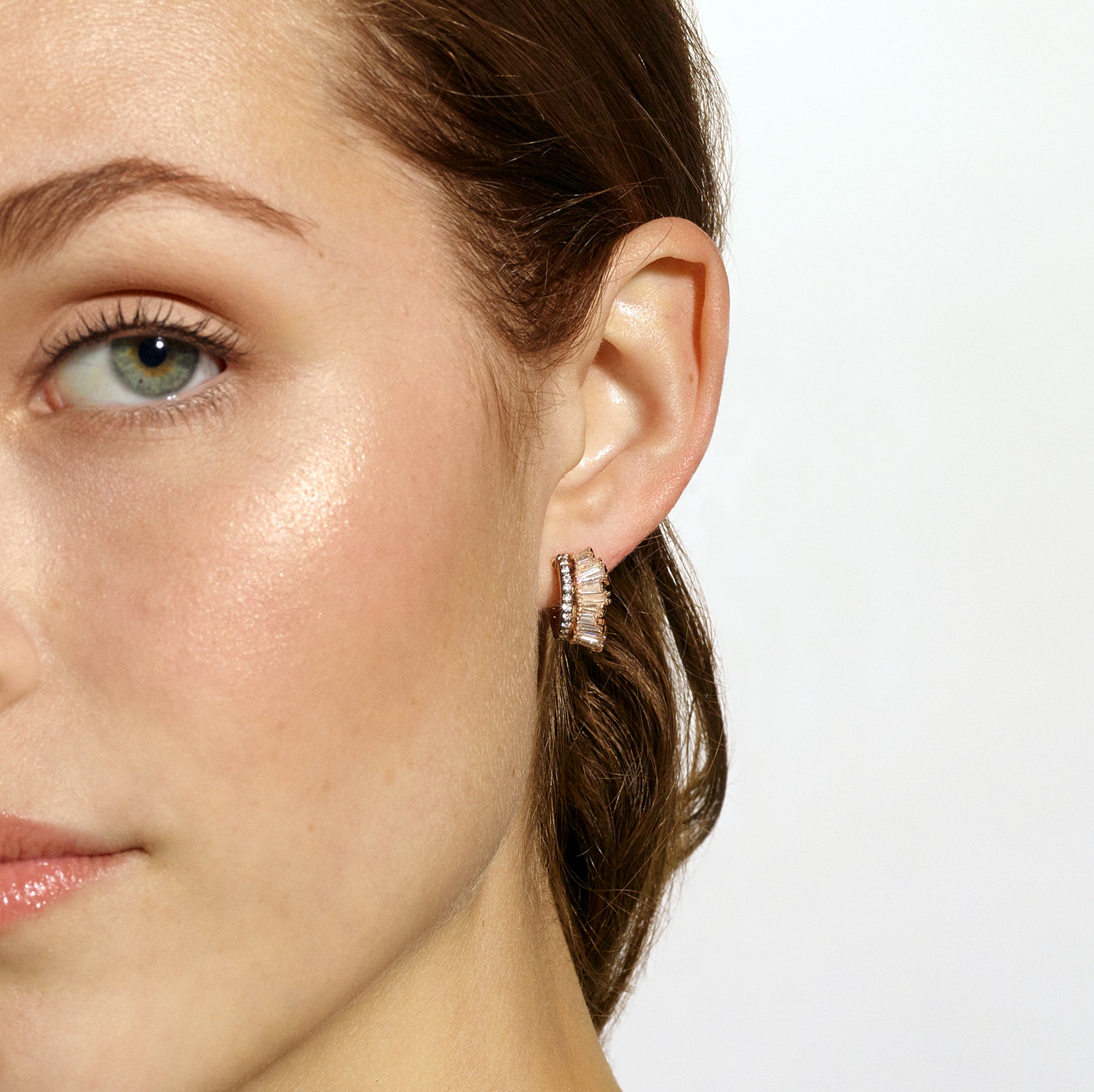 Petite Ruched Hoops - Diamond & Diamond Pavé