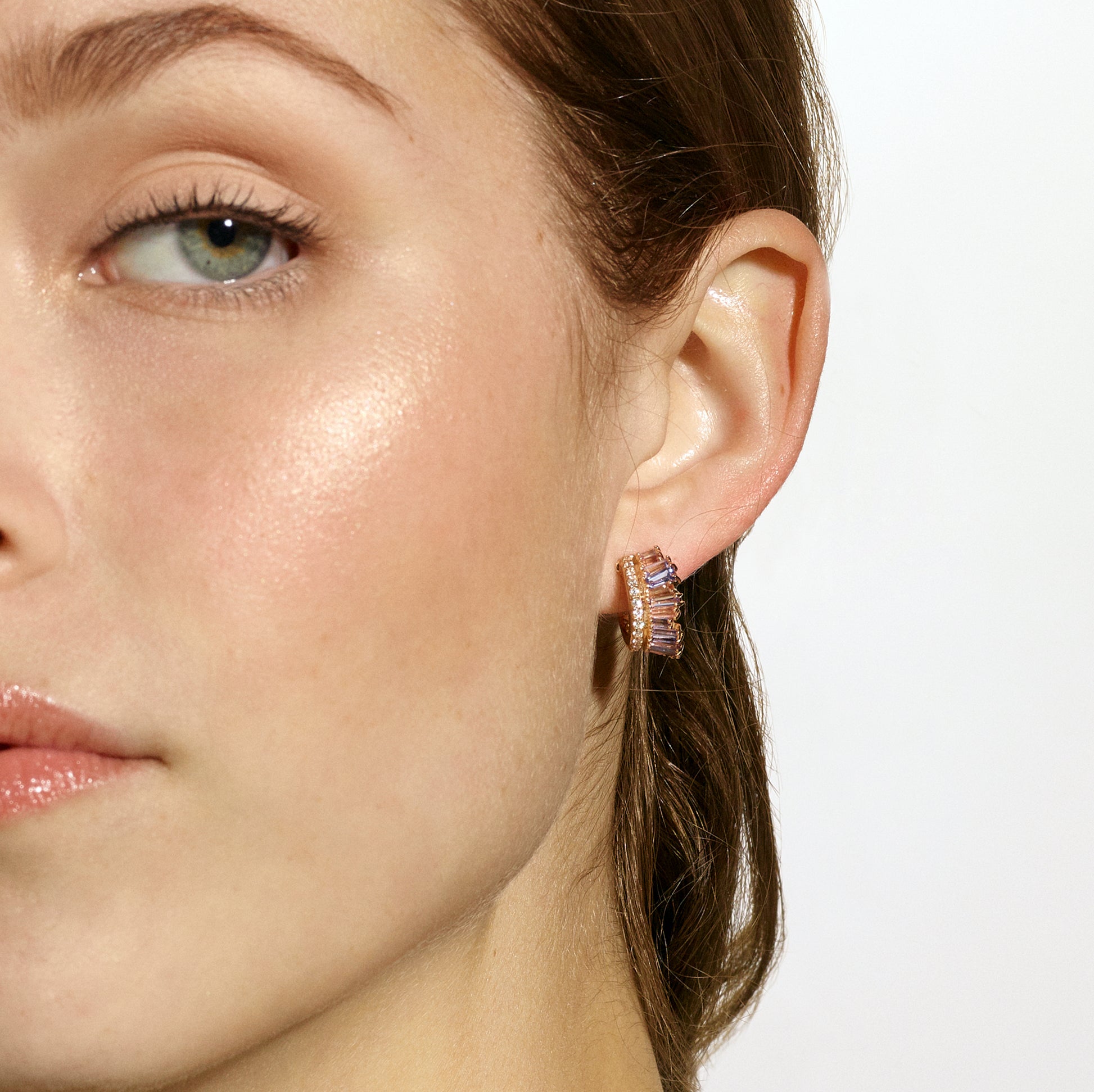 Petite Ruched Hoops - Tanzanite & Diamond Pavé