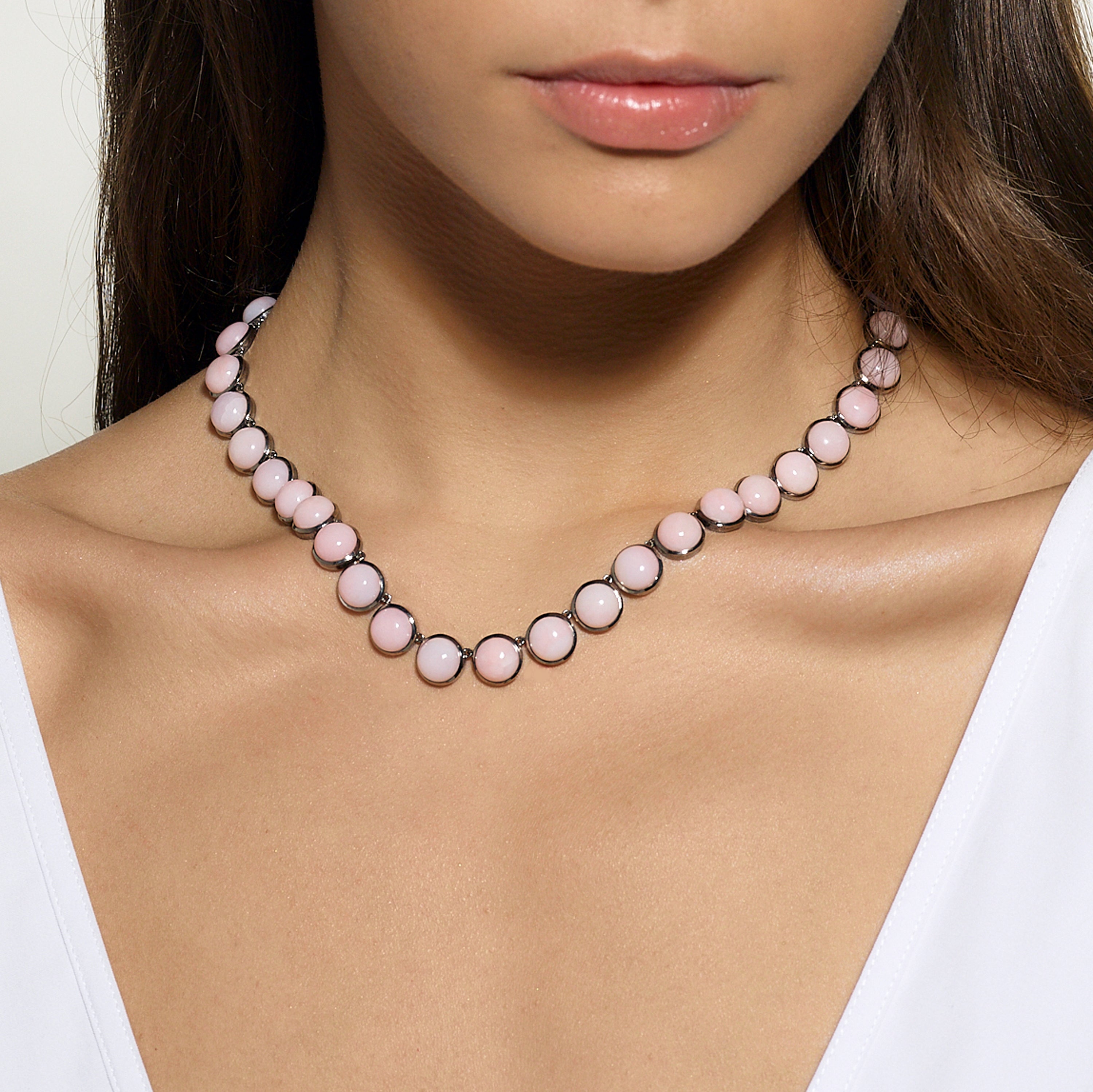 Large Dot Rivière Necklace - Pink Opal