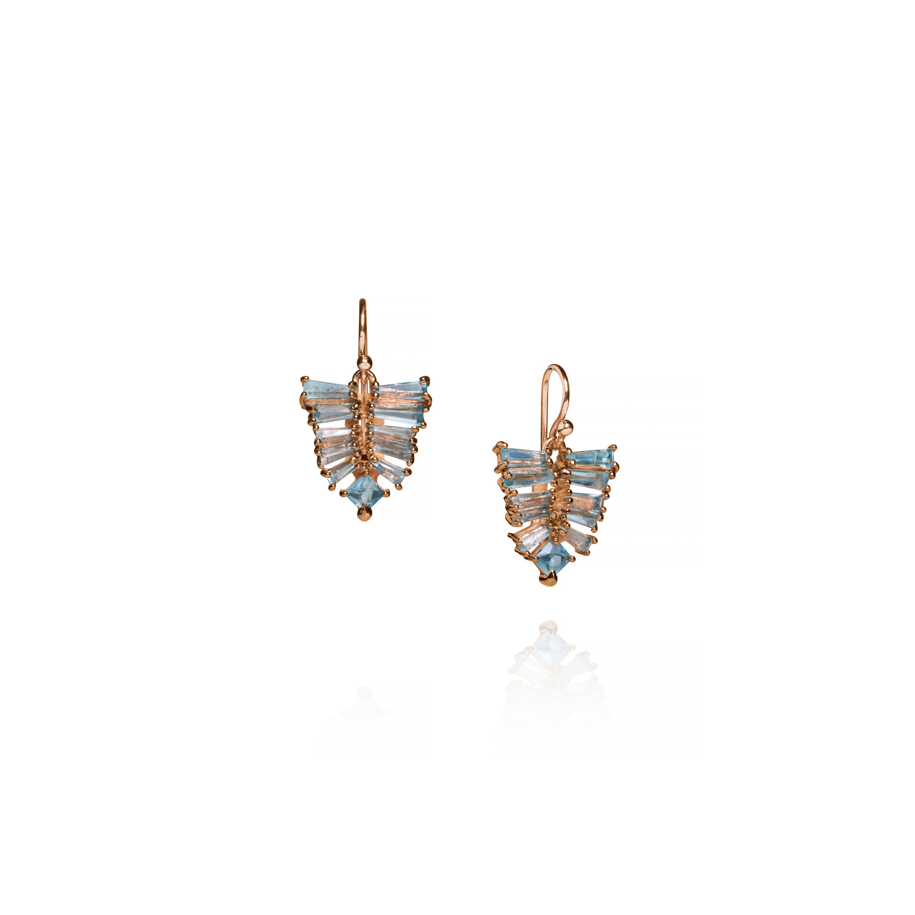Petite Pleated Leaf Earrings - Aquamarine
