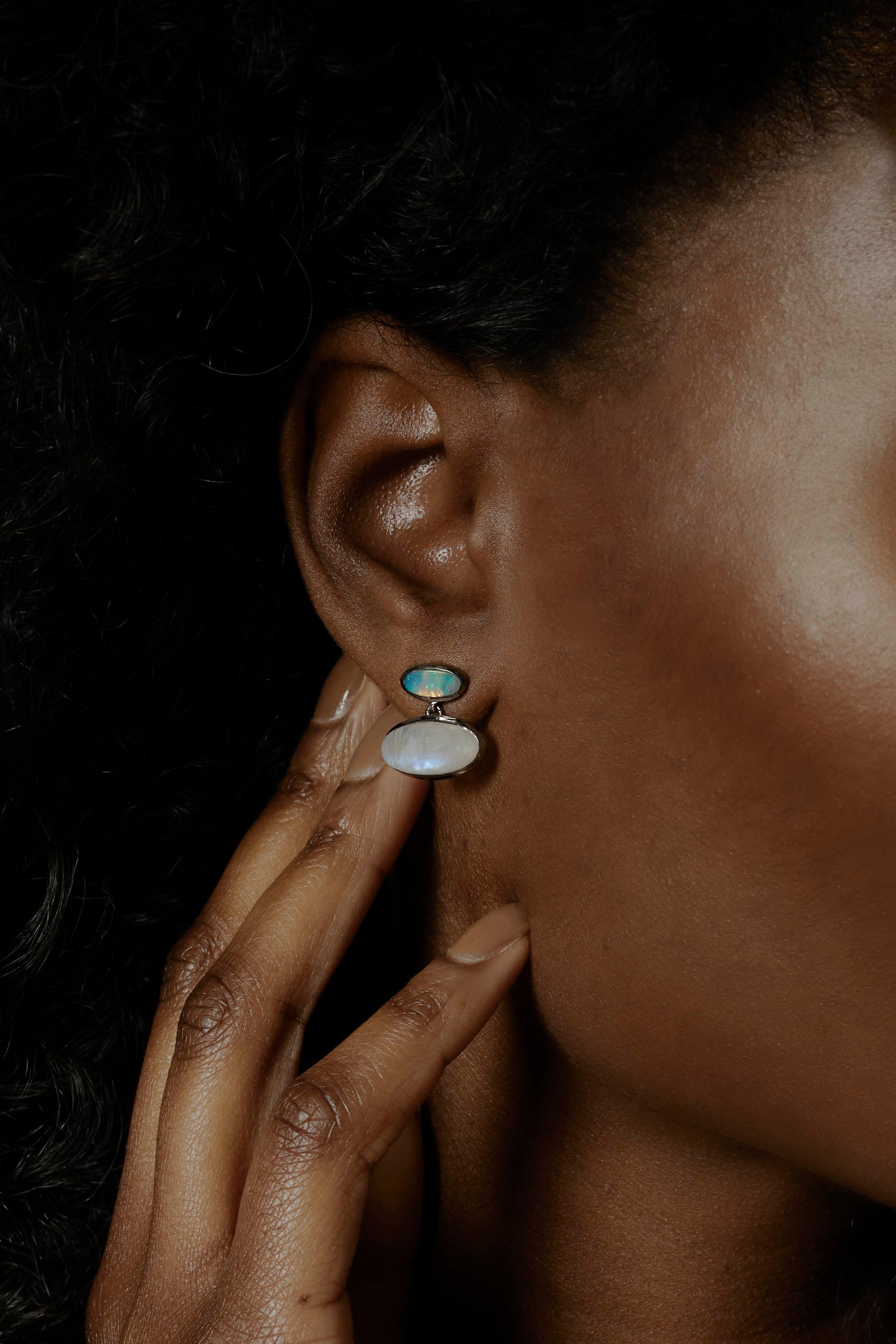 Orbit Earrings - Rainbow Moonstone