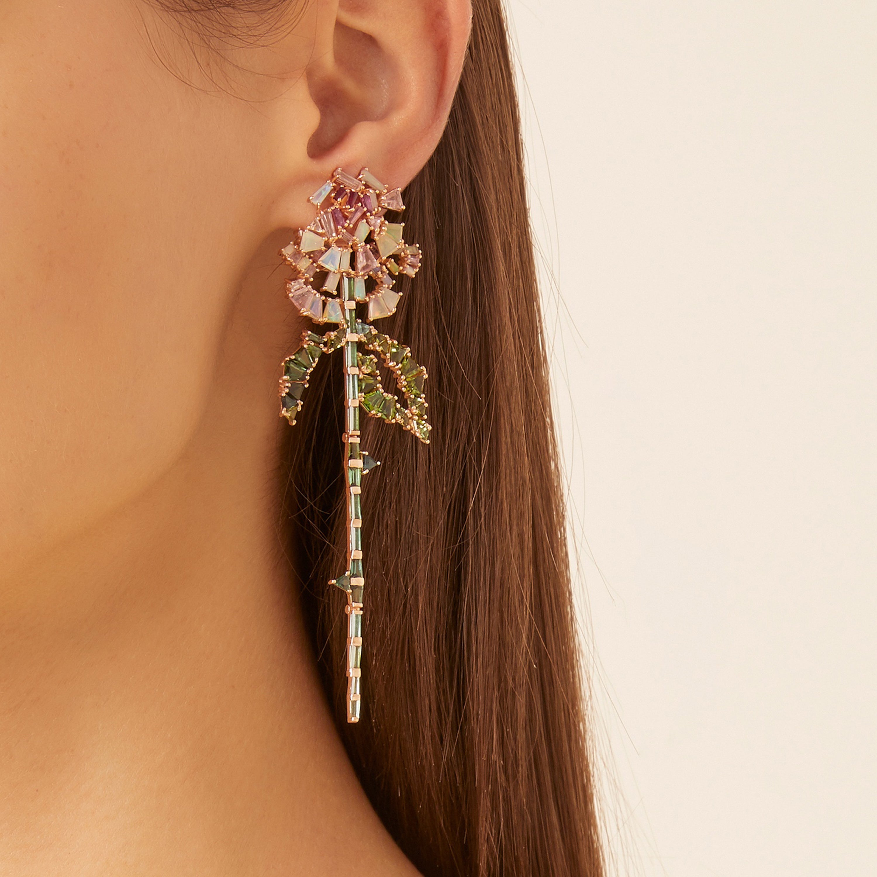 Rose and Stem Earrings - Ethiopian Opal