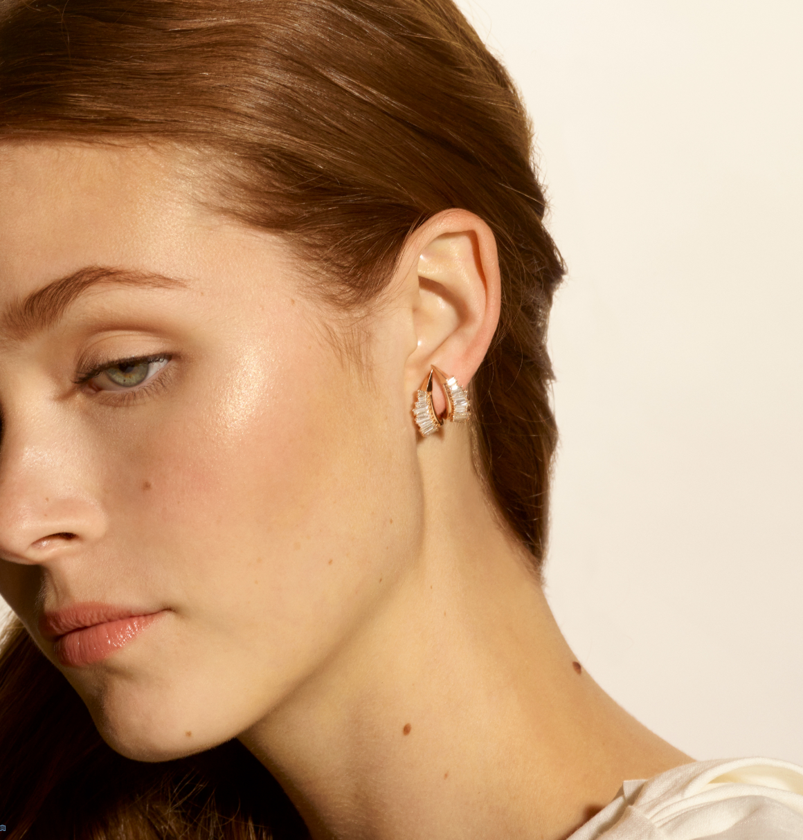 Double Ruched Ear Clips - Diamond