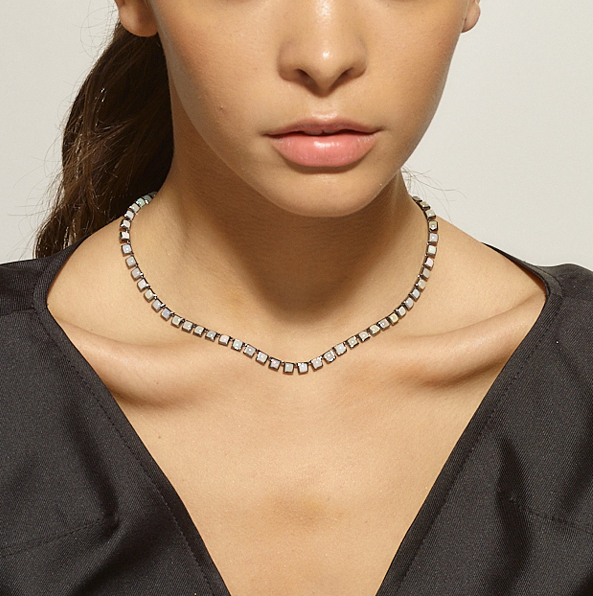 Mini Tile Rivière Necklace - Ethiopian Opal