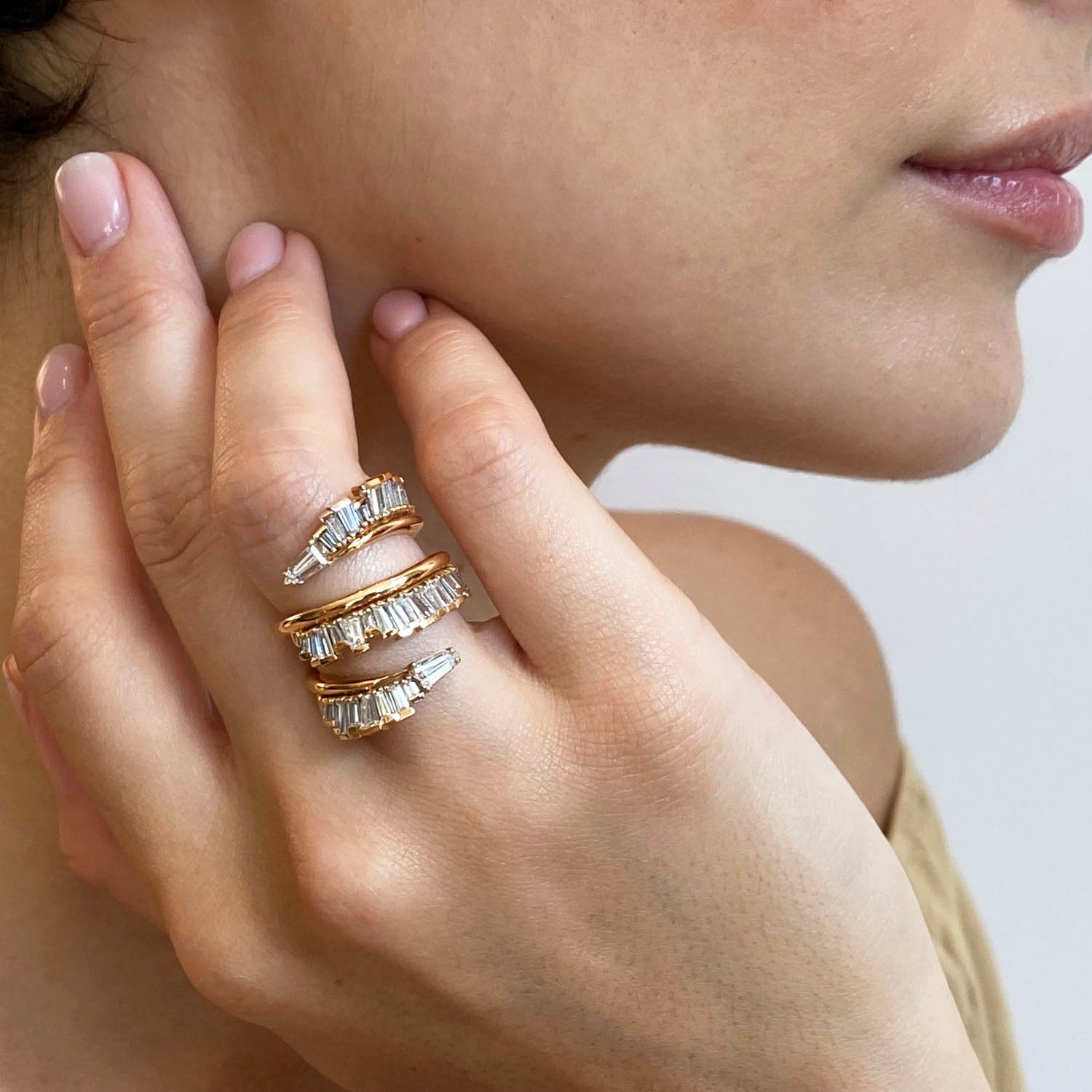 Triple Ruched Coil Ring - Diamond