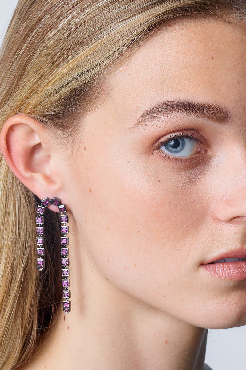 Arc Earrings - Rhodolite